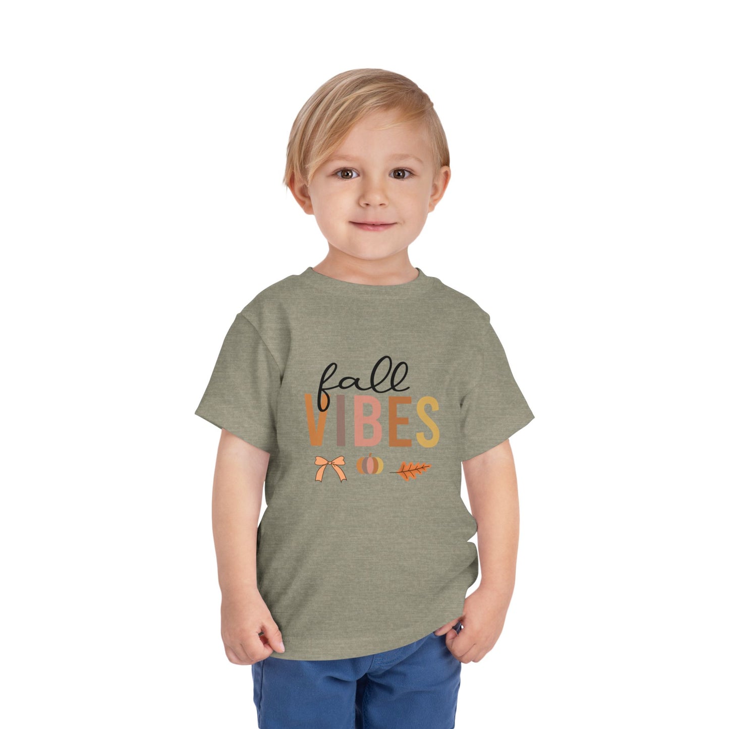 Toddler Tee – "Fall Vibes" Pumpkin & Leaf Autumn Graphic