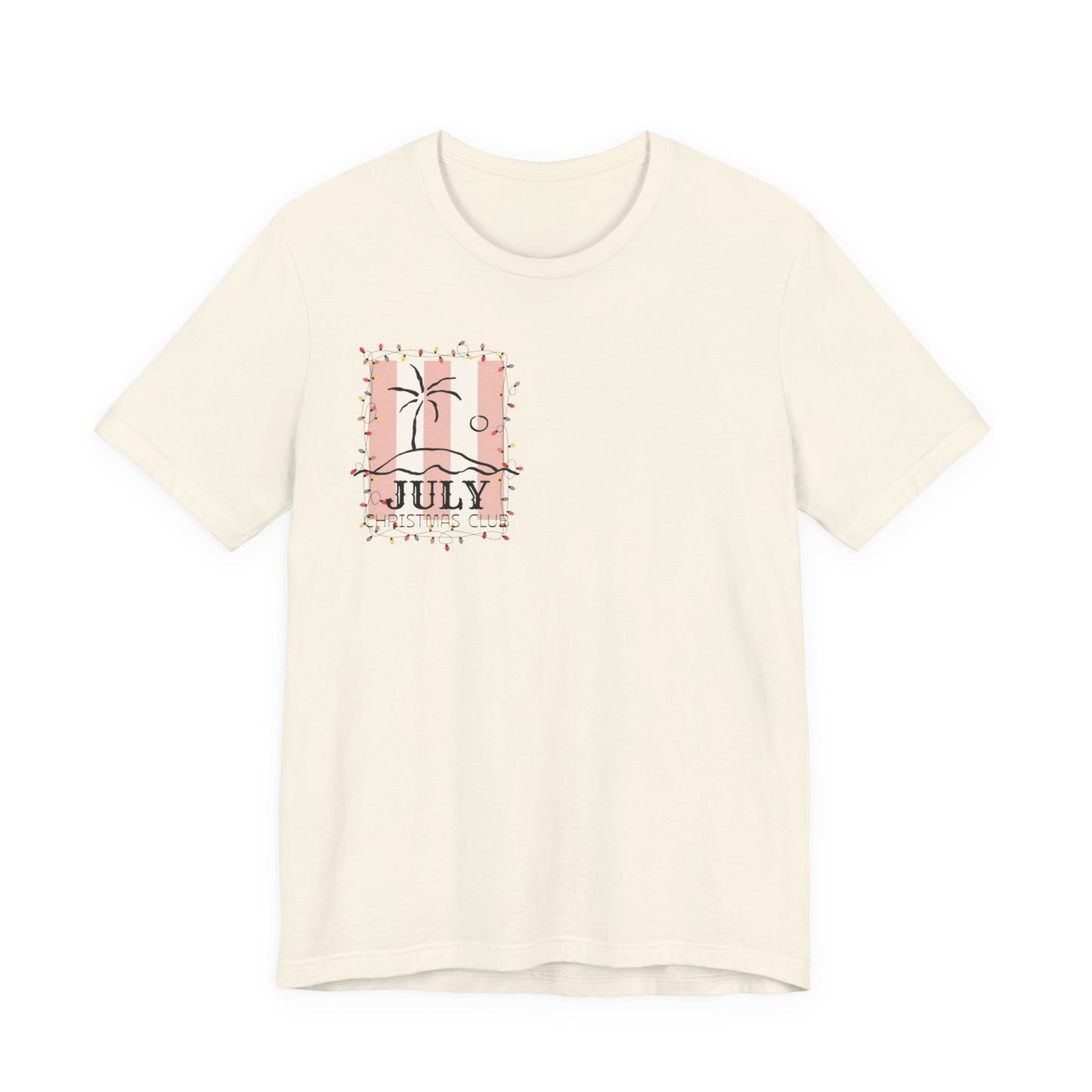 July Christmas Club — Tropical Palm & Holiday Lights Beach Shirt- FRONT AND BACK DESIGN