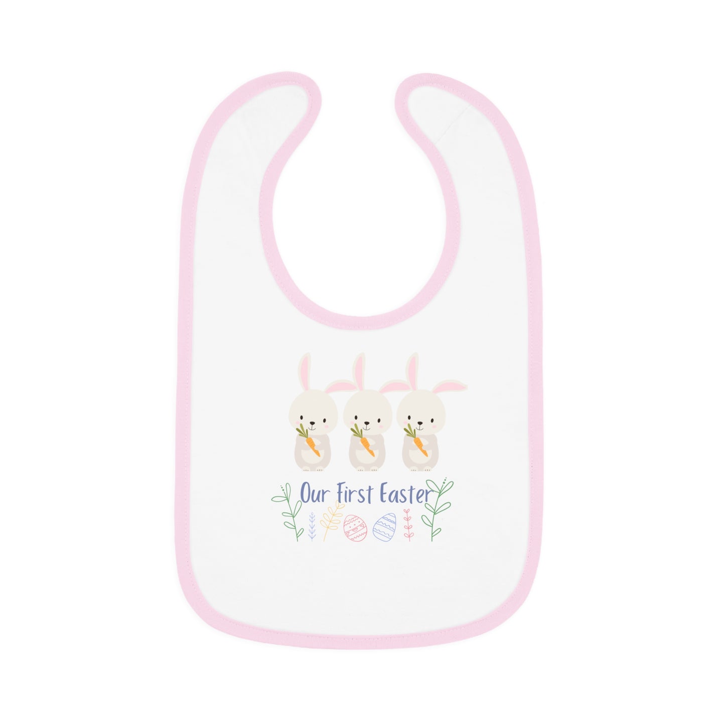 Our First Easter Triplet Baby Bib - Adorable Contrast Trim Jersey Bib for Special Celebrations