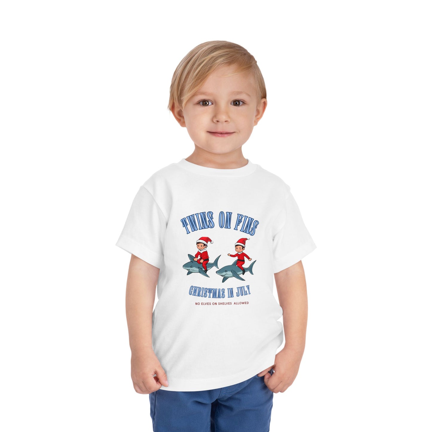 Twins on Fins- Christmas in July- Elf on The Shelf - Shark Parody Shirt