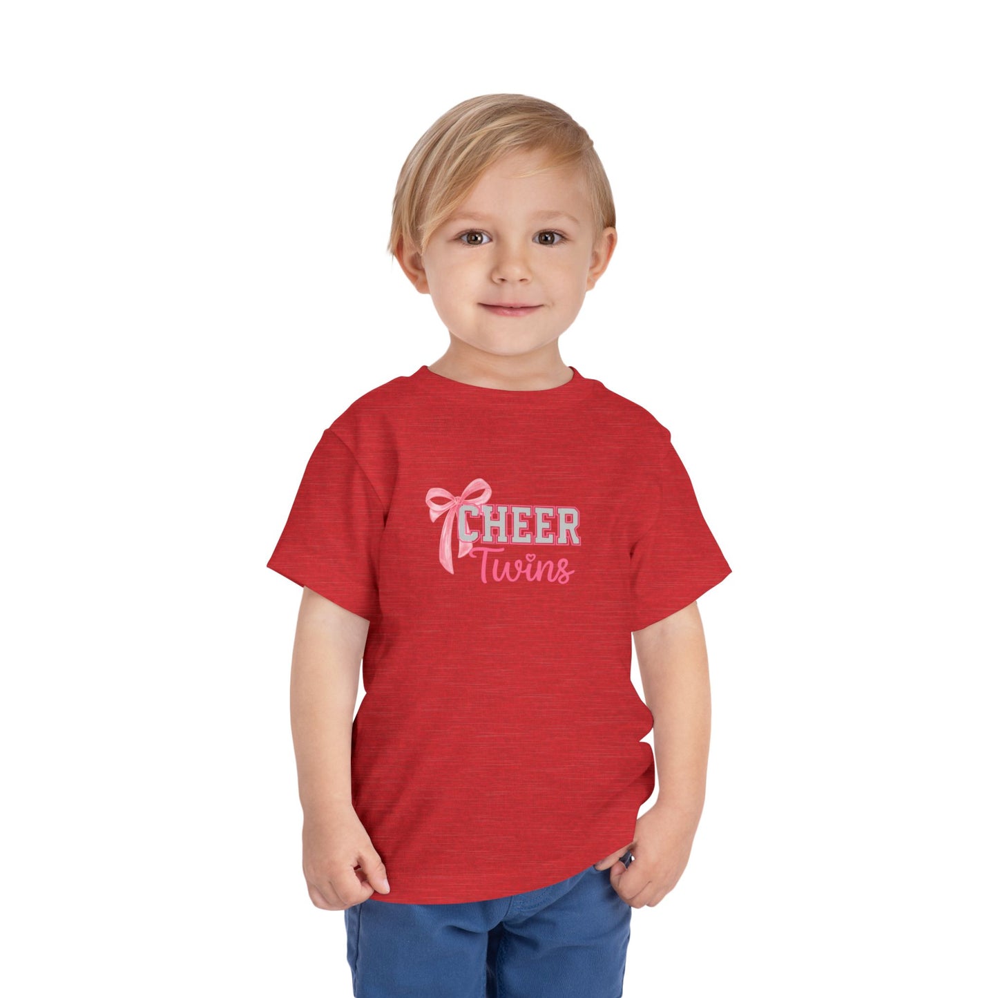 Toddler Tee - "Cheer Twins" Pink Bow Graphic