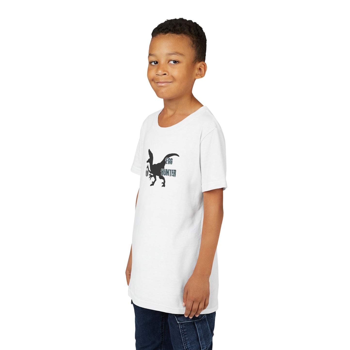 Kids T‑Shirt – 'Egg Hunter' Raptor Dinosaur Easter Tee