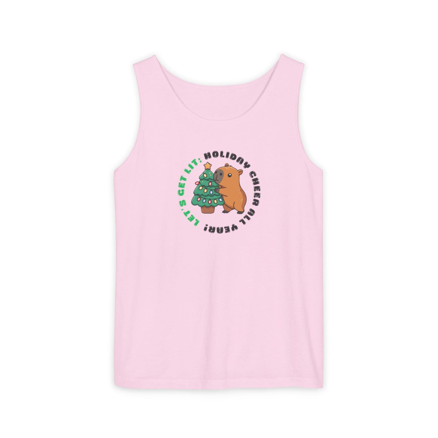 Unisex Holiday Cheer Tank Top — "Get Lit" Christmas Tree & Capybara Graphic