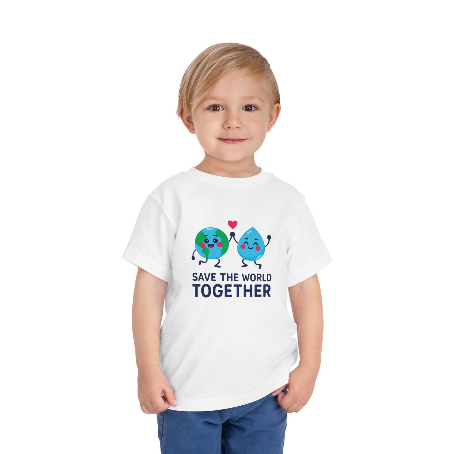Toddler Tee — "Save the World Together" Earth & Water Cute Eco Kids Shirt