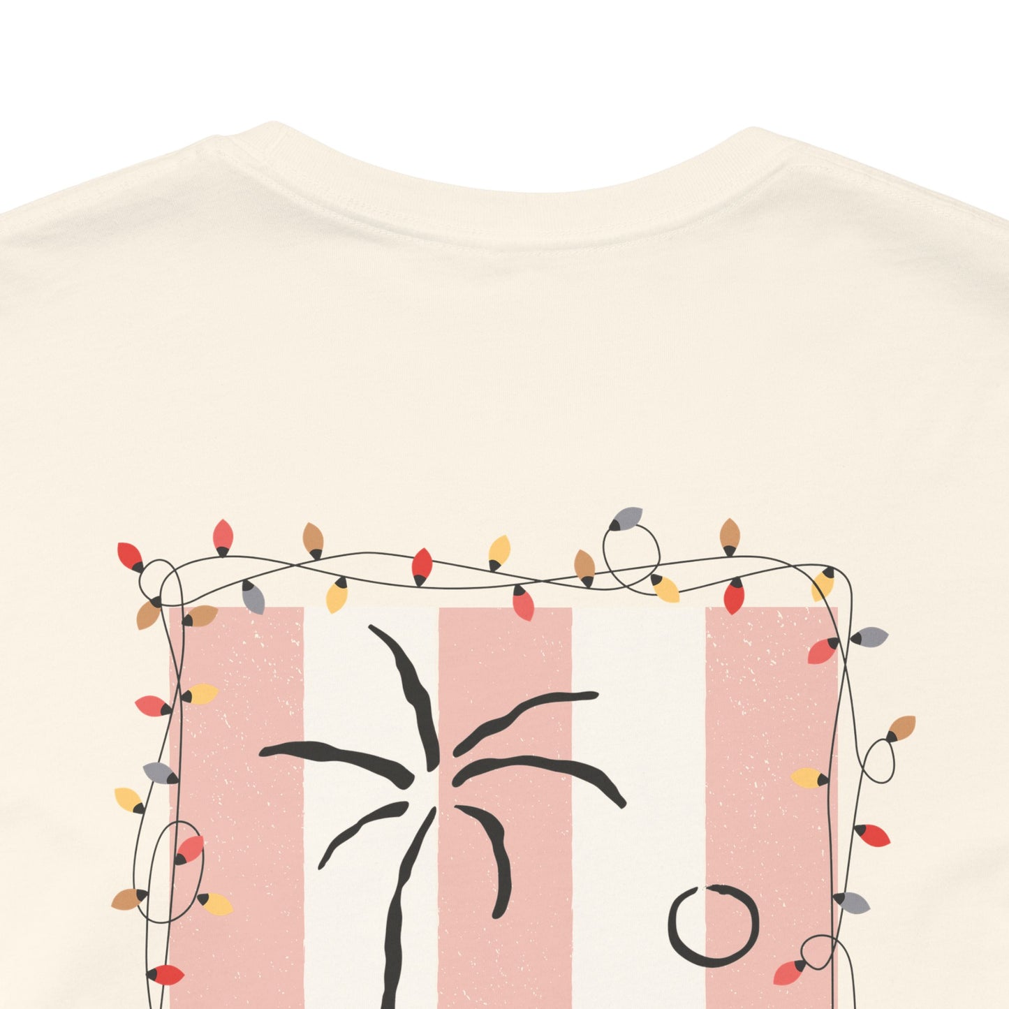 July Christmas Club — Tropical Palm & Holiday Lights Beach Shirt- FRONT AND BACK DESIGN