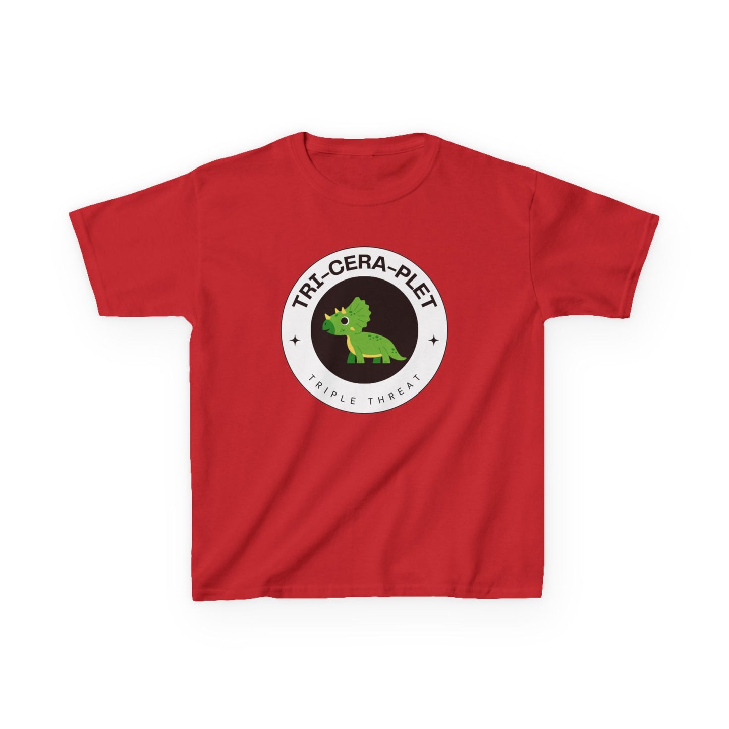 Tri-Cera-Plet Young Kids T-Shirt - Fun Dino Graphic T-Shirt for Triplets