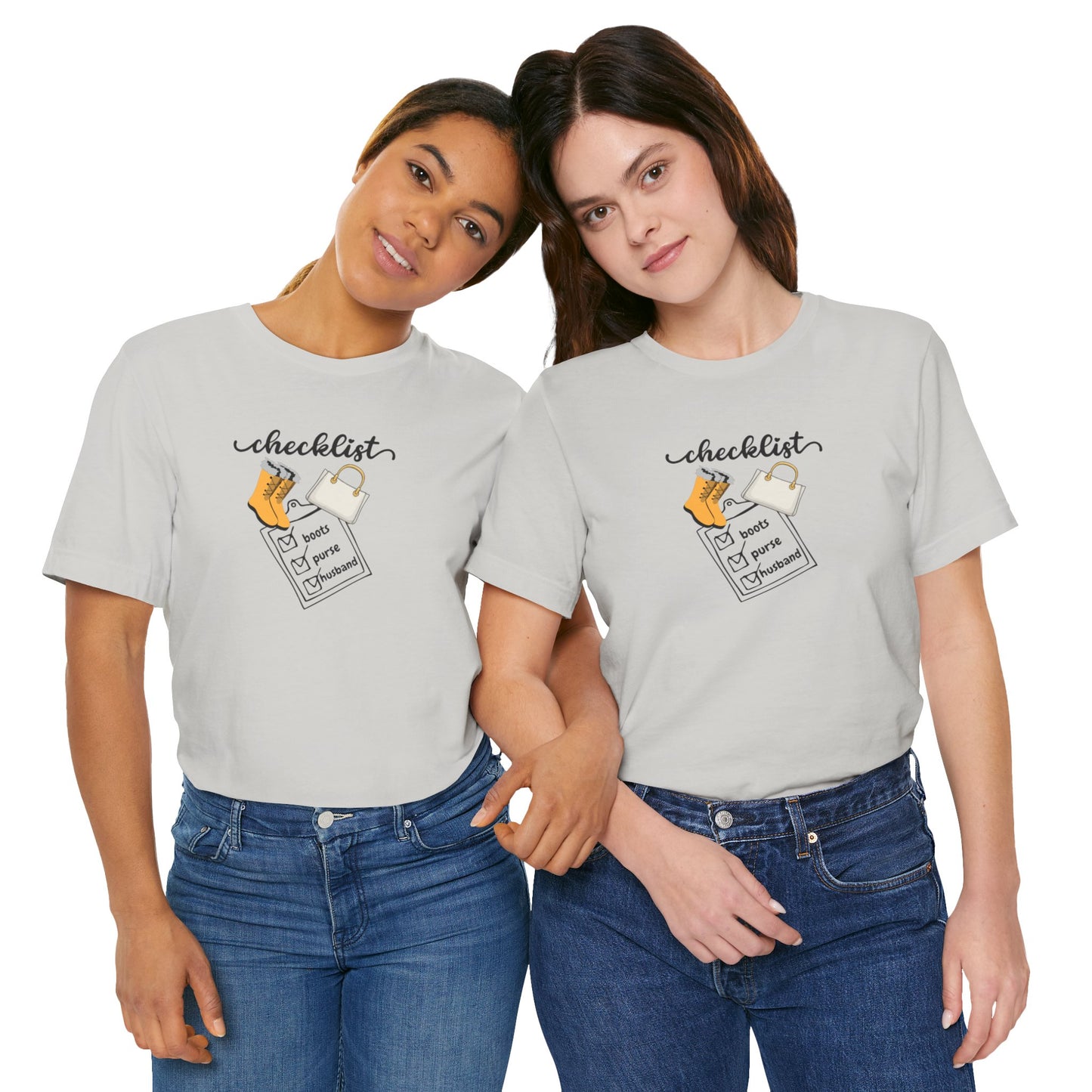 Wife Joke Checklist Tee - 'Checklist: Boots, Purse, Husband' Graphic T-Shirt Christmas Gift