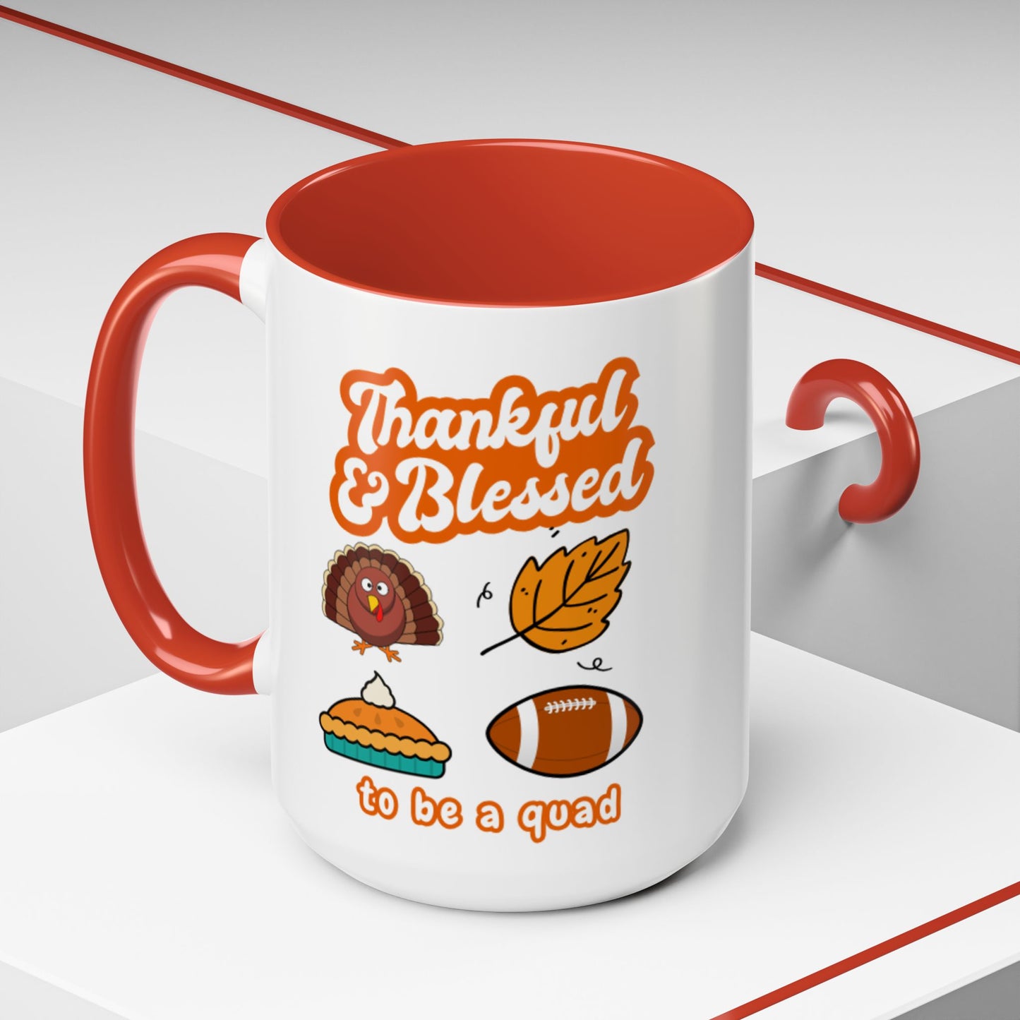 Thankful & Blessed Thanksgiving Coffee Mug — Cute Turkey, Pie & Football Accent Mug (11/15 oz)