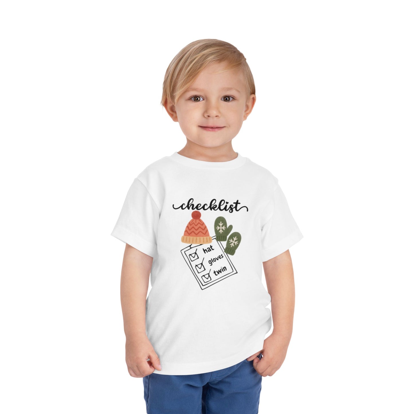 Toddler Tee - 'Twin Checklist' Winter Hat & Mittens Graphic