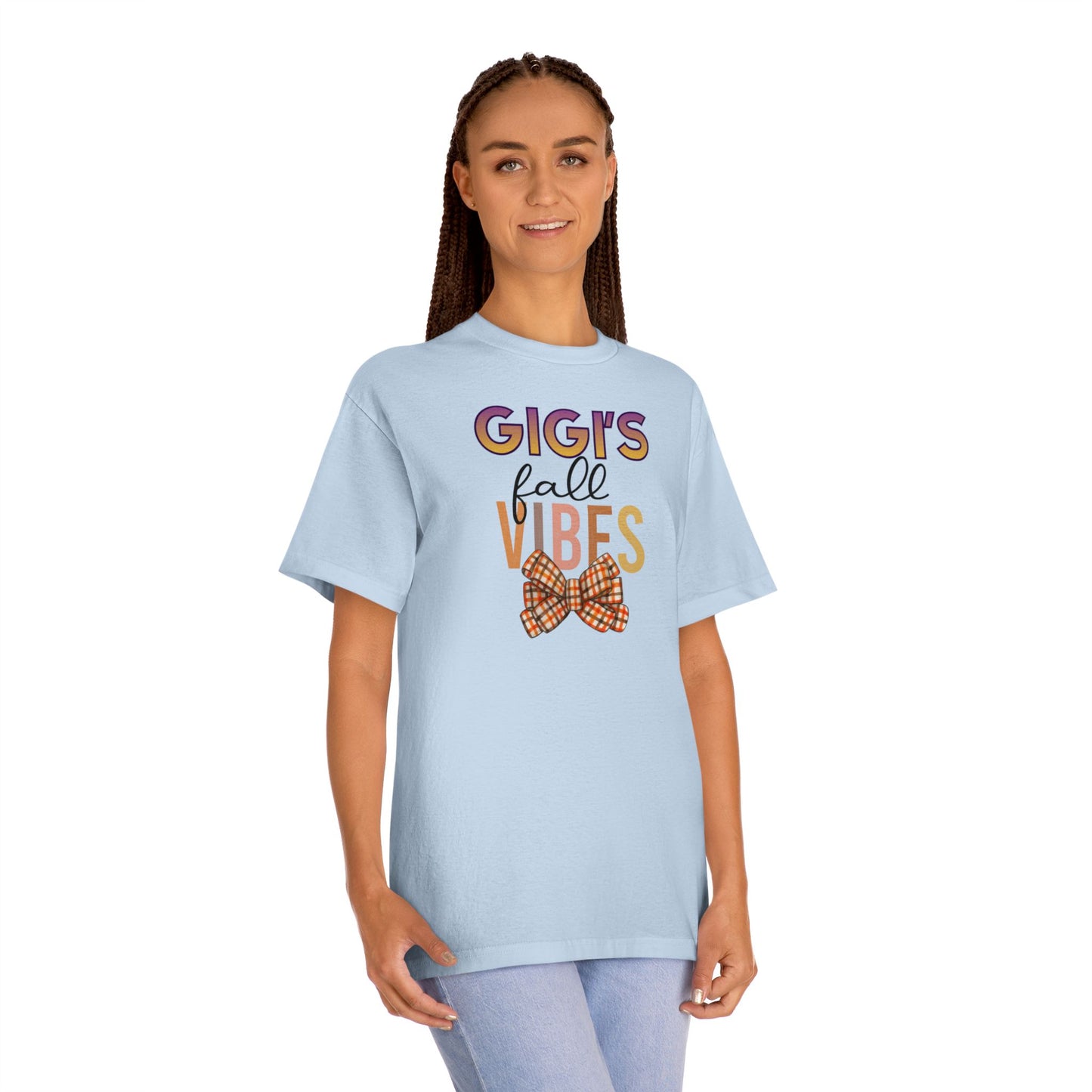 Gigi's Fall Vibes Tee — Plaid Bow Grandma Autumn Shirt
