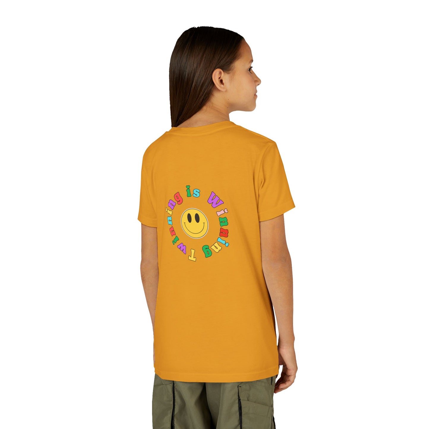 Twin Gymnastics Tee- Front and Back Retro Smiley Face Designs — 'Twinning is Winning' Rainbow