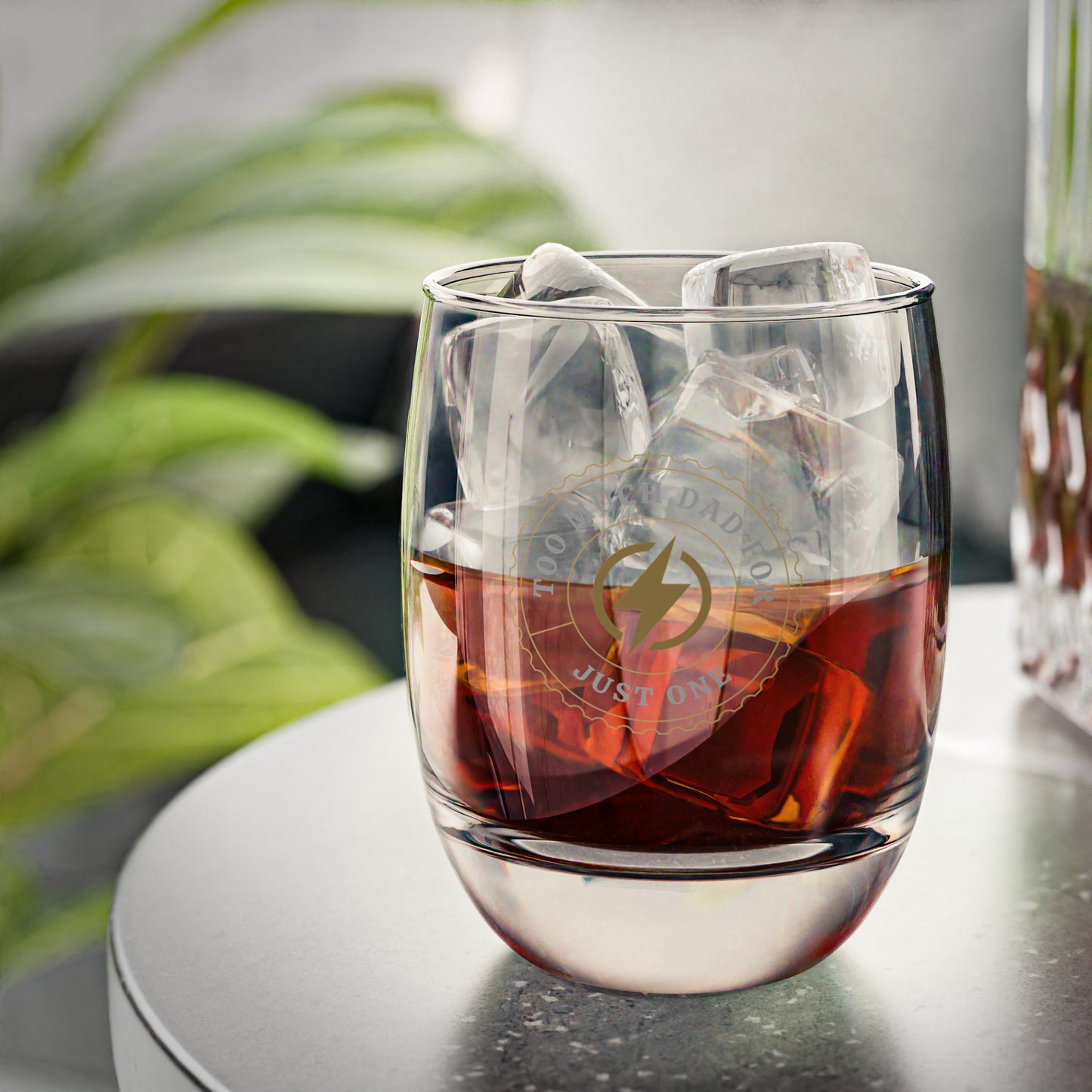 Whiskey Glass - "Too Much Dad for Just One" Engraved Rocks Glass (Father's Day Gift)