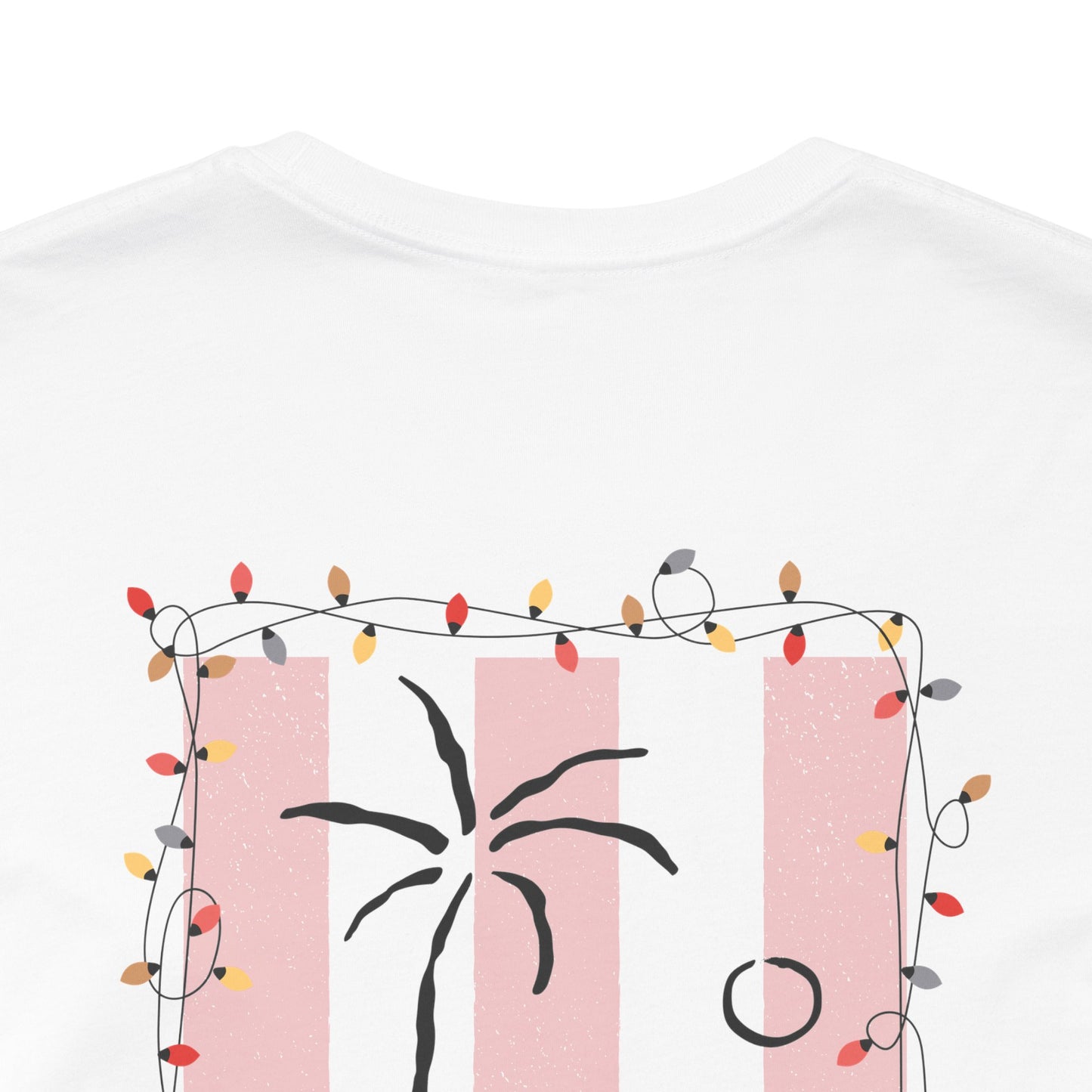 July Christmas Club — Tropical Palm & Holiday Lights Beach Shirt- FRONT AND BACK DESIGN
