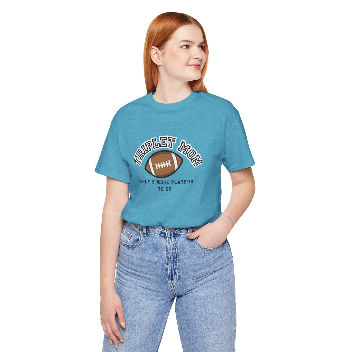 Triplet Mom Football T-Shirt "Only 8 More Players to Go" – Cute Mom & Sports Tee
