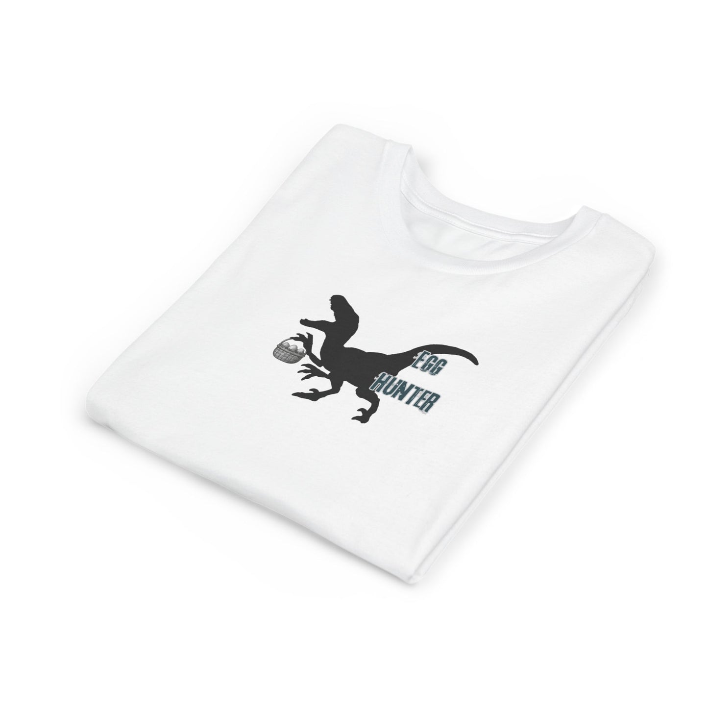 Kids T‑Shirt – 'Egg Hunter' Raptor Dinosaur Easter Tee
