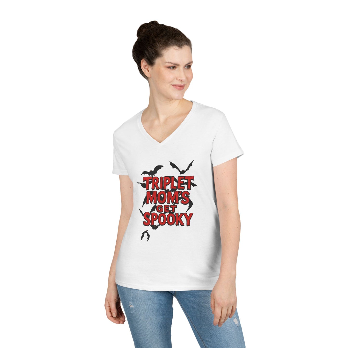 Triplet Moms Get Spooky V-Neck T-Shirt