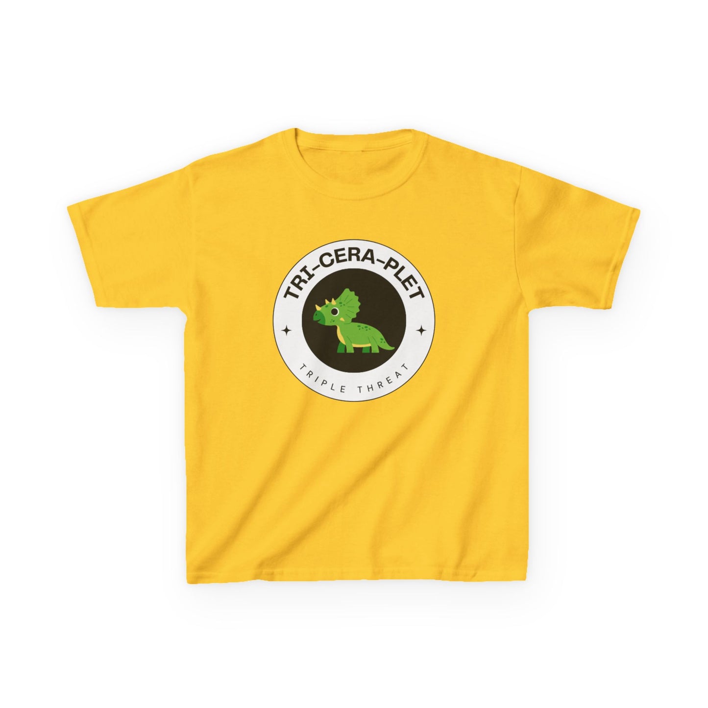 Tri-Cera-Plet Young Kids T-Shirt - Fun Dino Graphic T-Shirt for Triplets