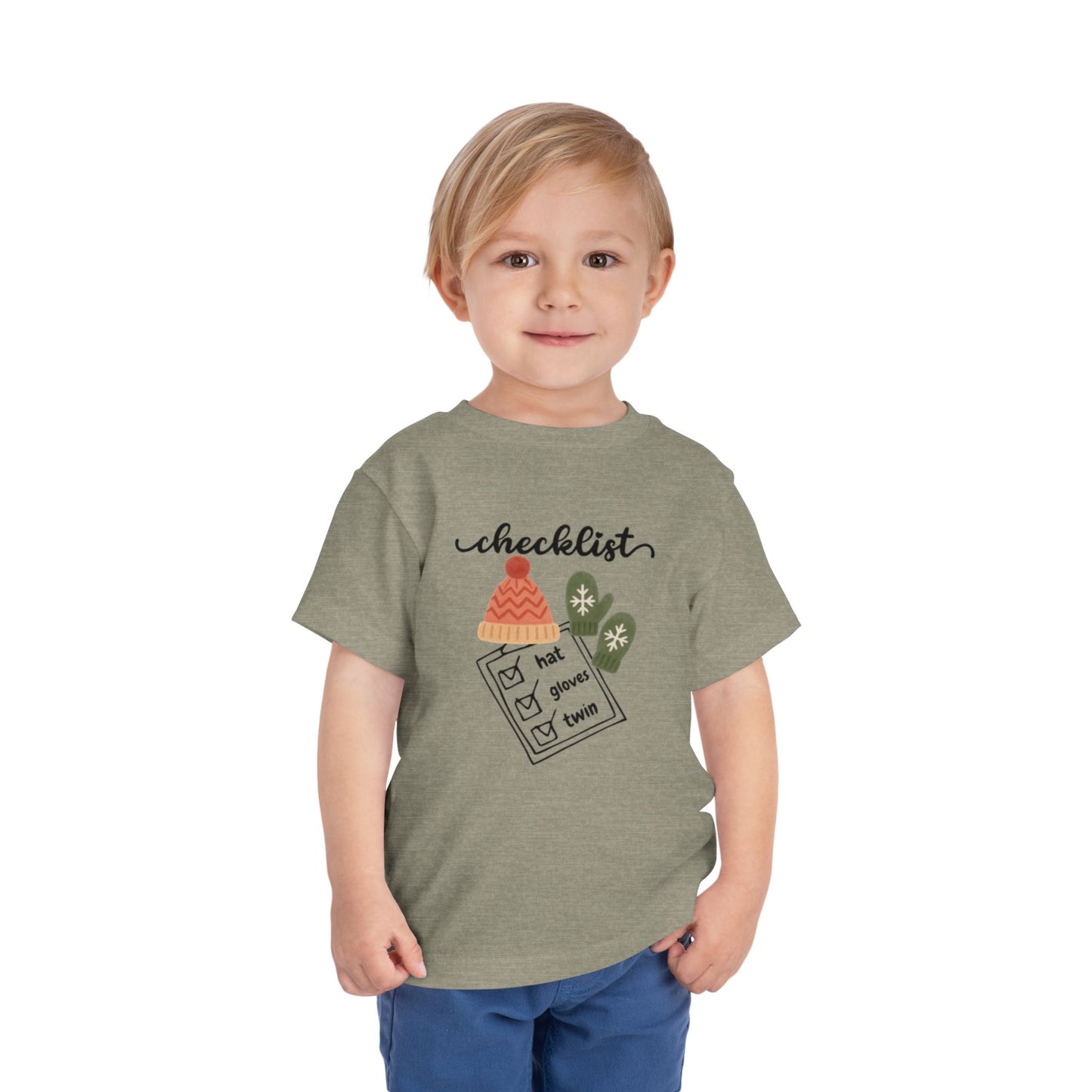 Toddler Tee - 'Twin Checklist' Winter Hat & Mittens Graphic