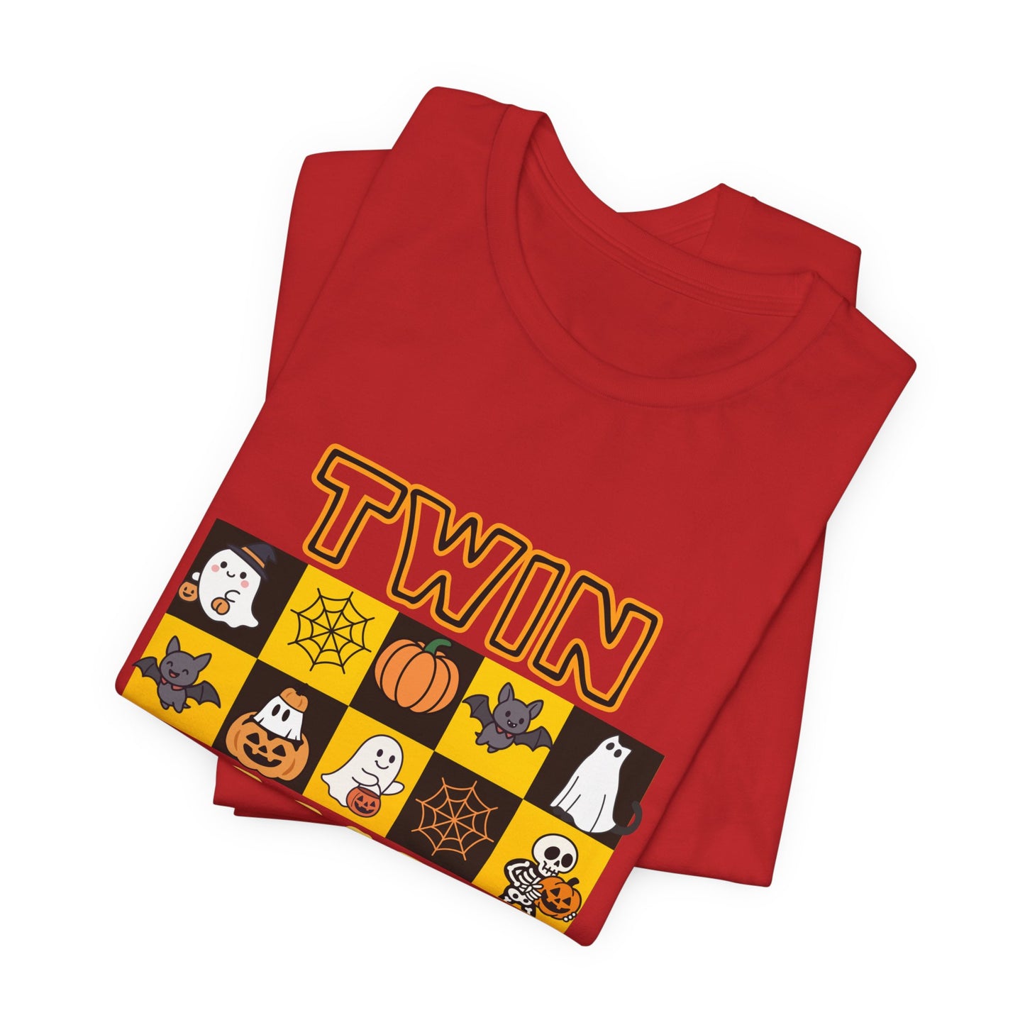 Twin Mama Halloween Tee – Cute Spooky Checkerboard Shirt for Twin Moms