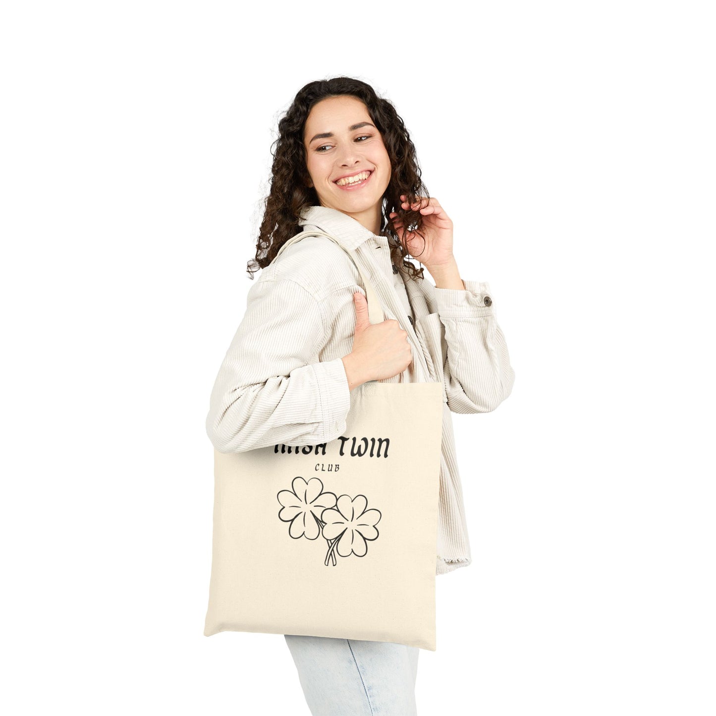 Tote Bag — "Irish Twin Club" Shamrock Cotton Canvas Tote