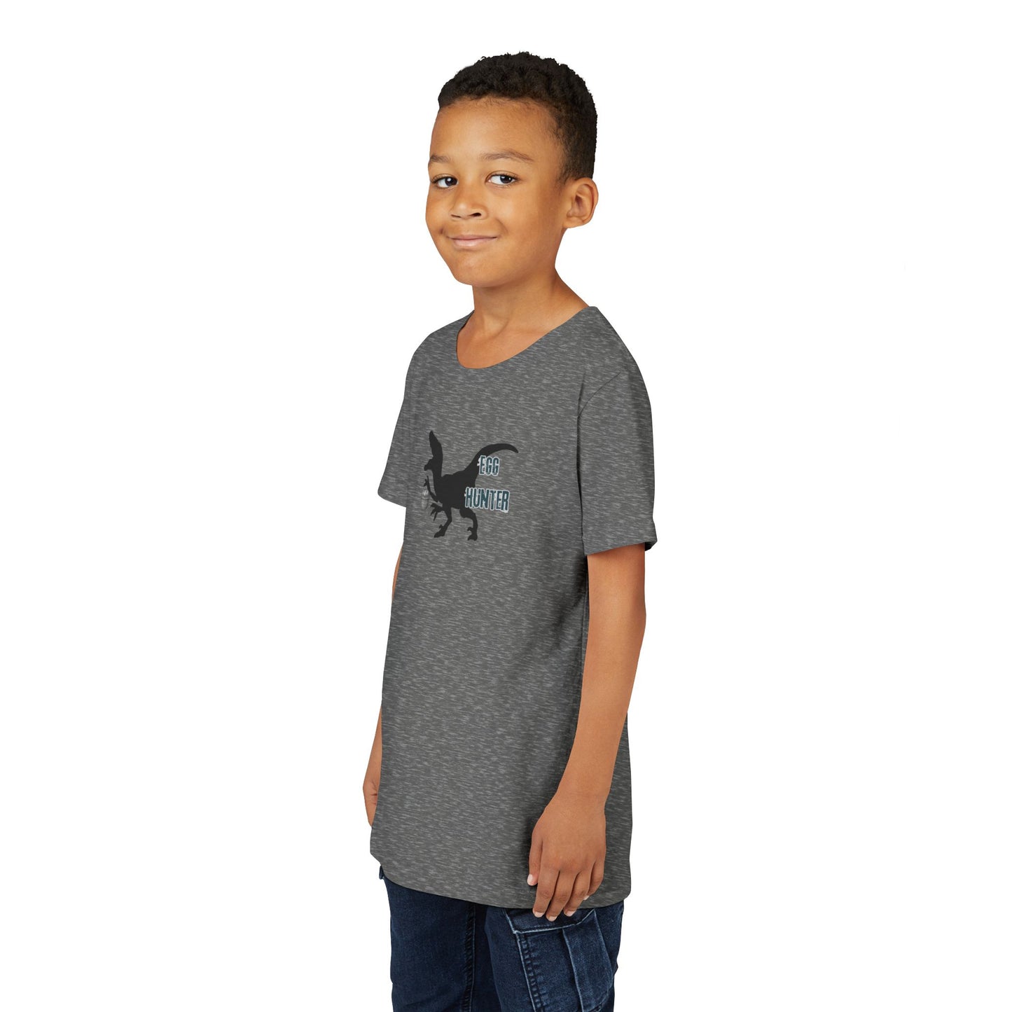 Kids T‑Shirt – 'Egg Hunter' Raptor Dinosaur Easter Tee