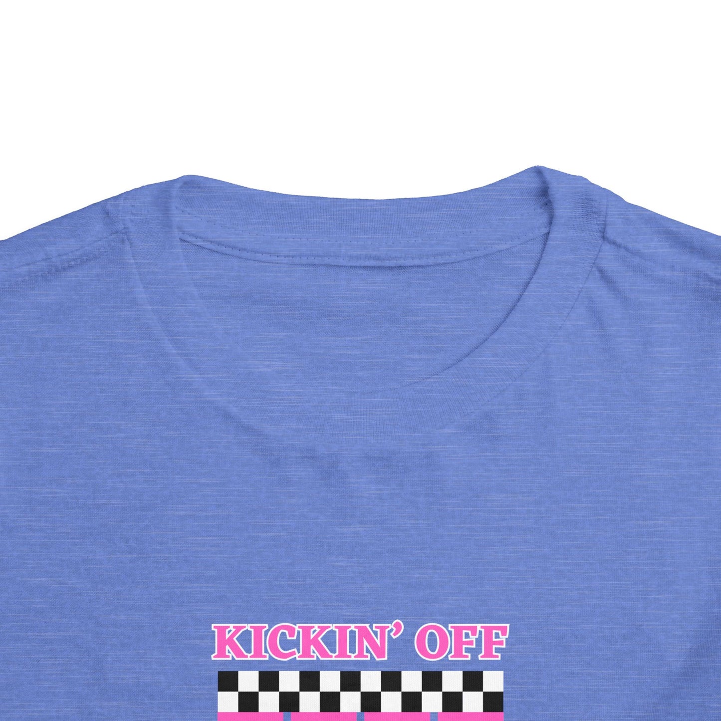 Toddler Girls Soccer Third Birthday Tee — "Kickin' Off Three Years" Pink