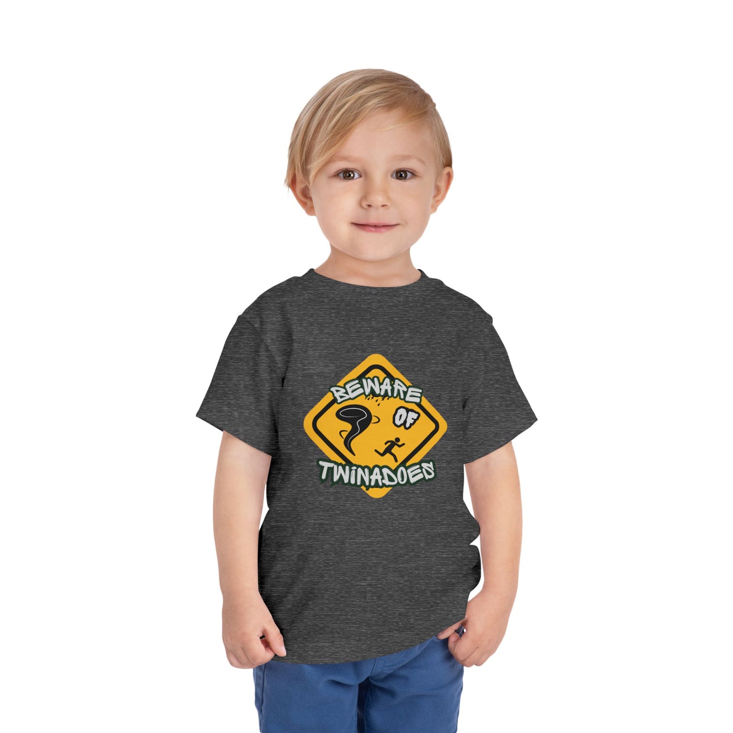 Toddler Tee — "Beware of Twinadoes" Yellow Warning Sign Kids Shirt