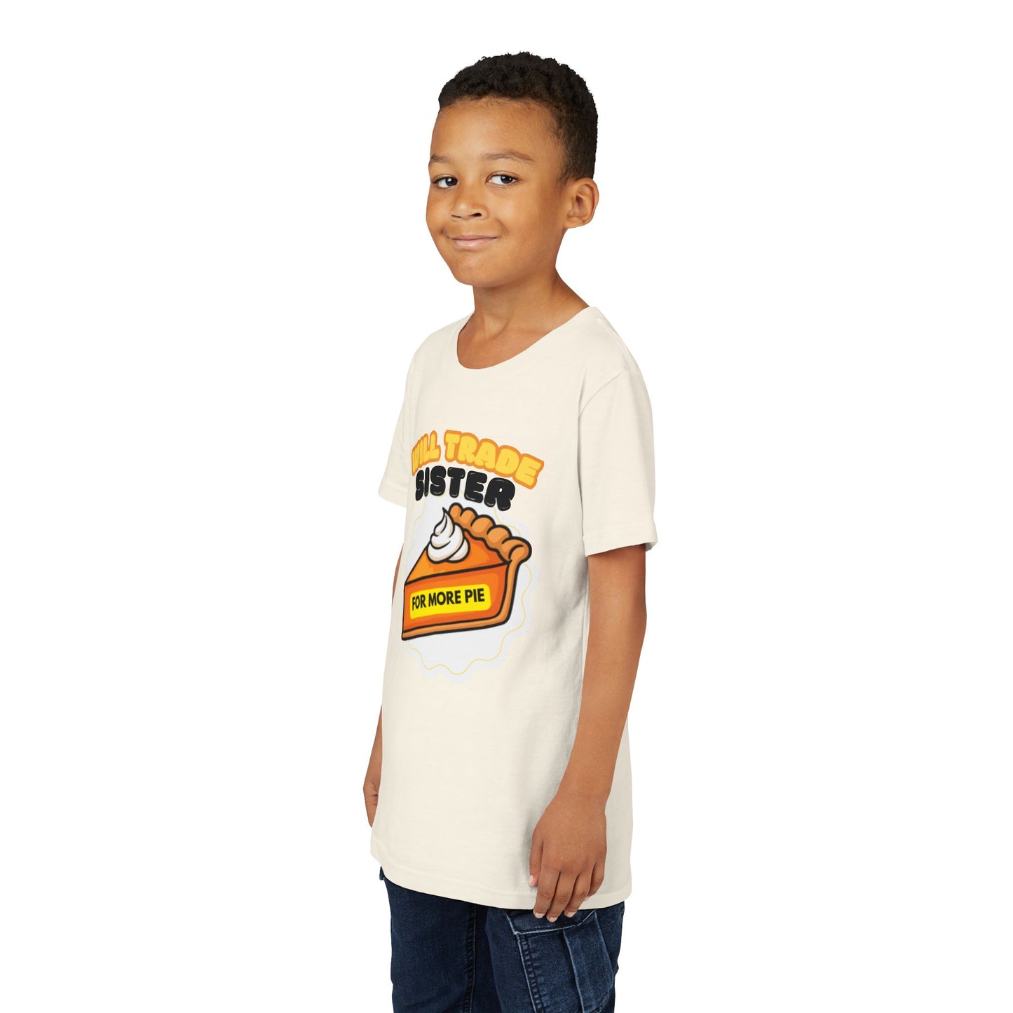 Teenage Sibling Tee - "Will Trade Sister for More Pie" Funny Kids Thanksgiving Shirt