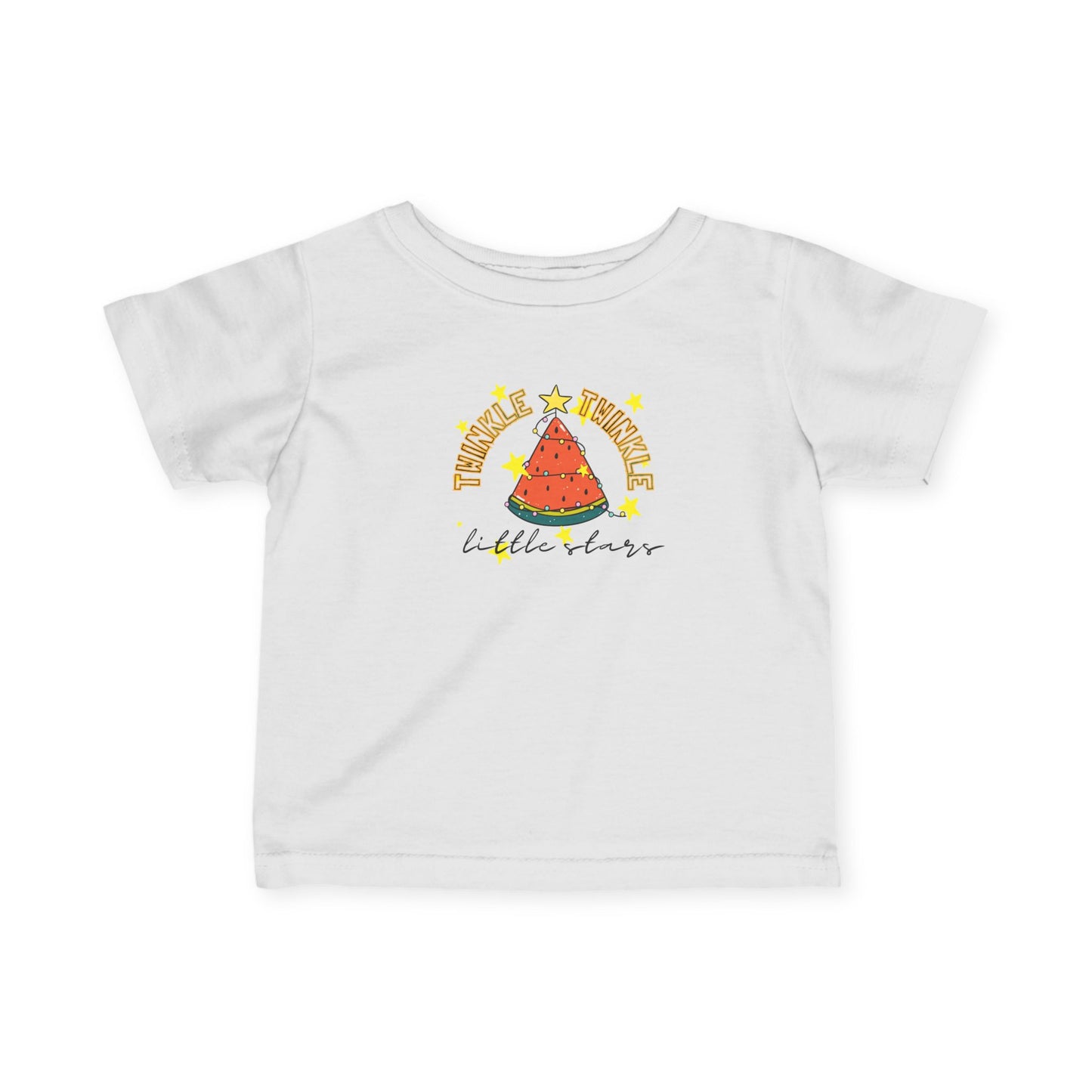 Twinkle, Twinkle, Little Stars- Watermelon Christmas Tree Baby T‑Shirt