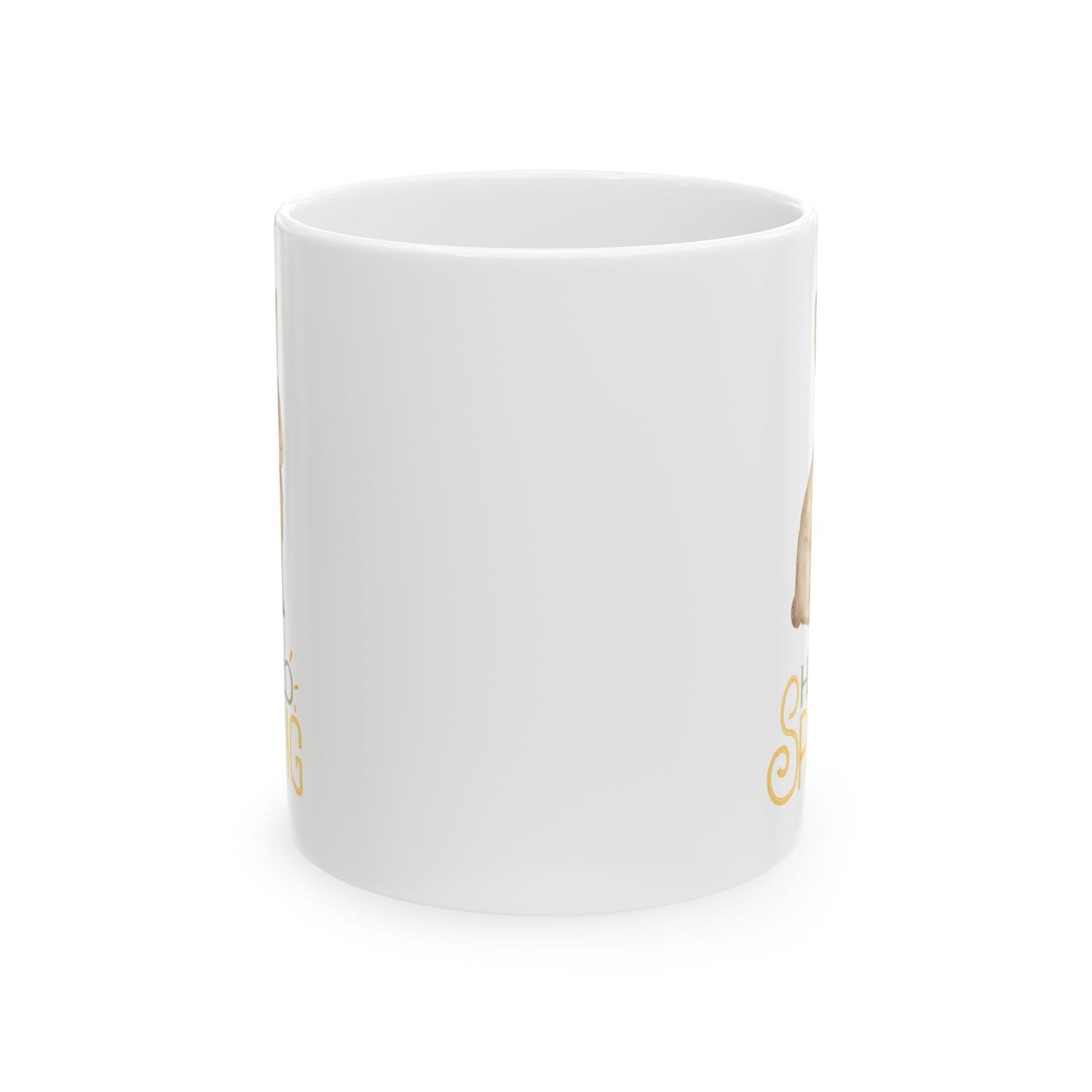 Hello Spring Bunny Ceramic Mug — Cute Watercolor Rabbit Coffee Cup