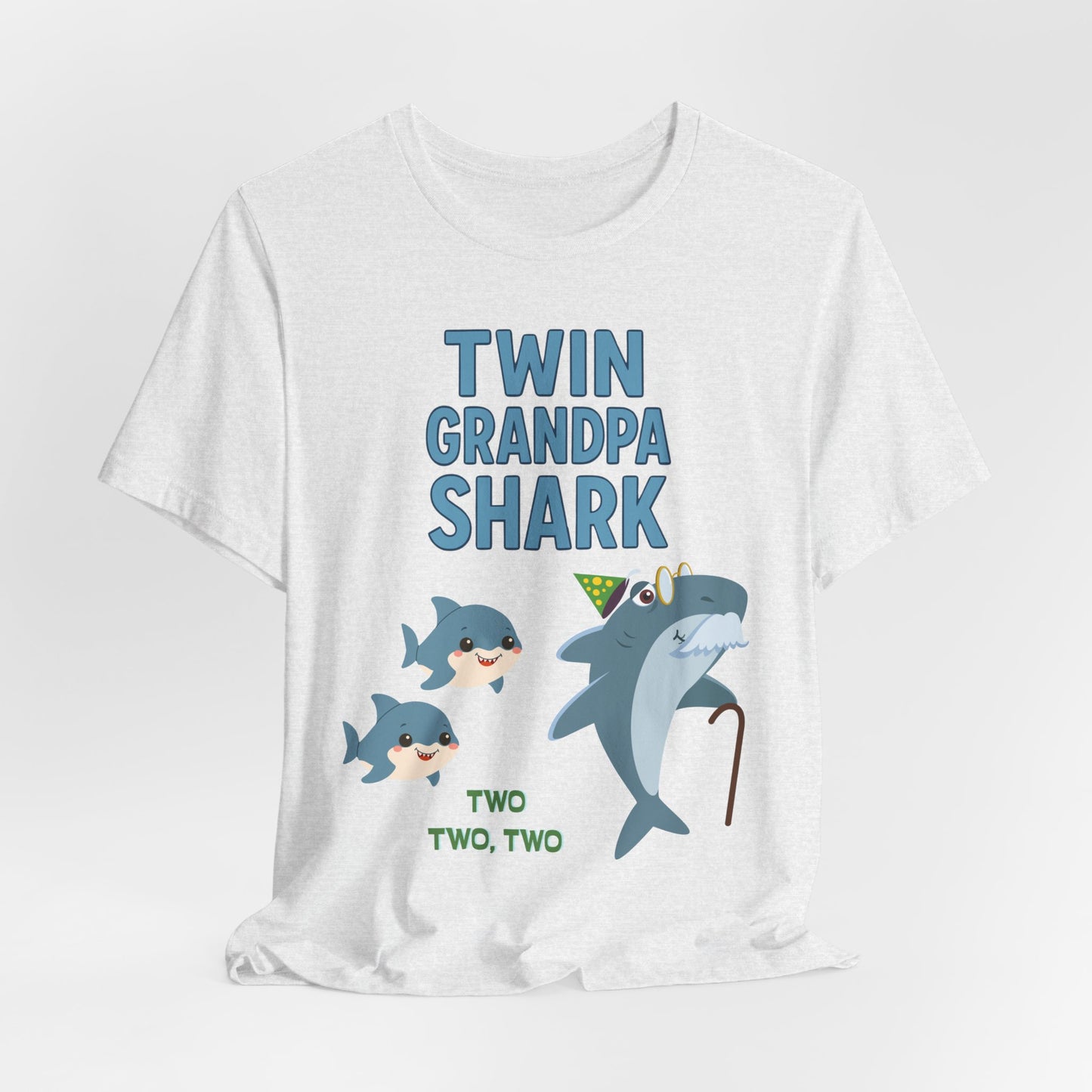 Twin Grandpa Shark T‑Shirt – Cute Grandpa & Twin Grandkids Family Tee