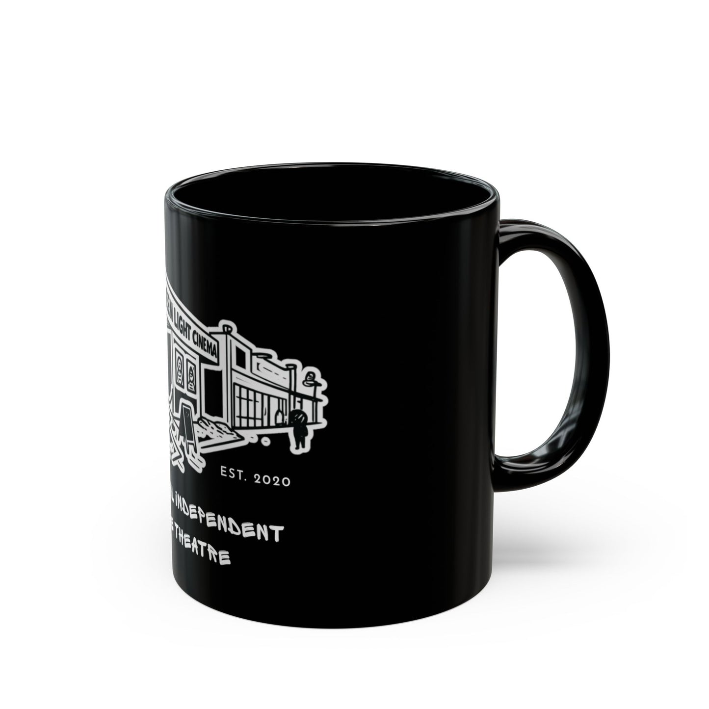 Cinema Mug — 'Green Light Cinema: Your Local Independent Movie Theatre' Black Coffee Cup (11oz & 15oz)
