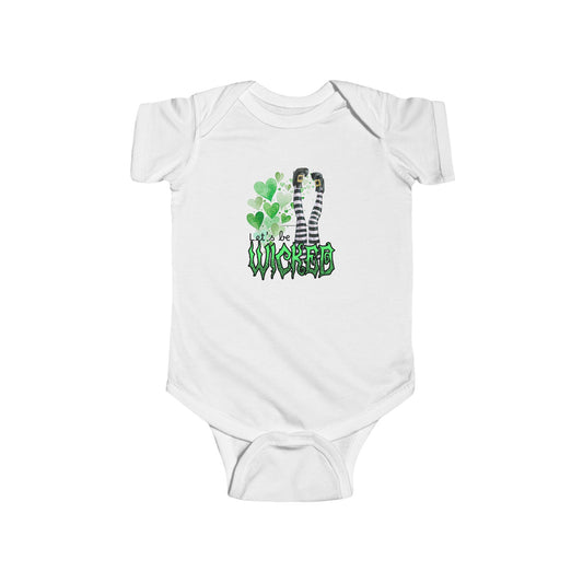 Baby Bodysuit — 'Let's be Wicked' Green Hearts Witch Graphic