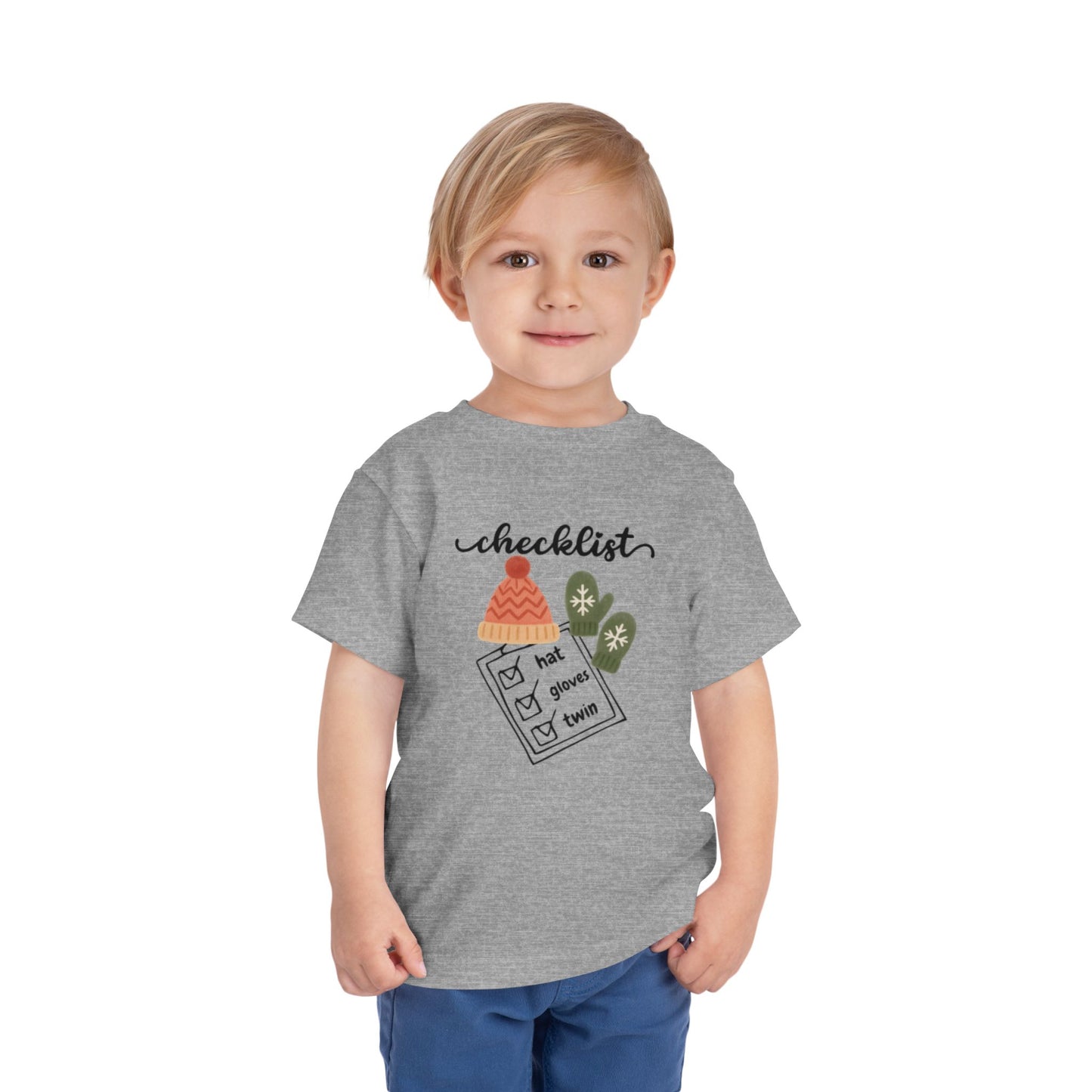 Toddler Tee - 'Twin Checklist' Winter Hat & Mittens Graphic