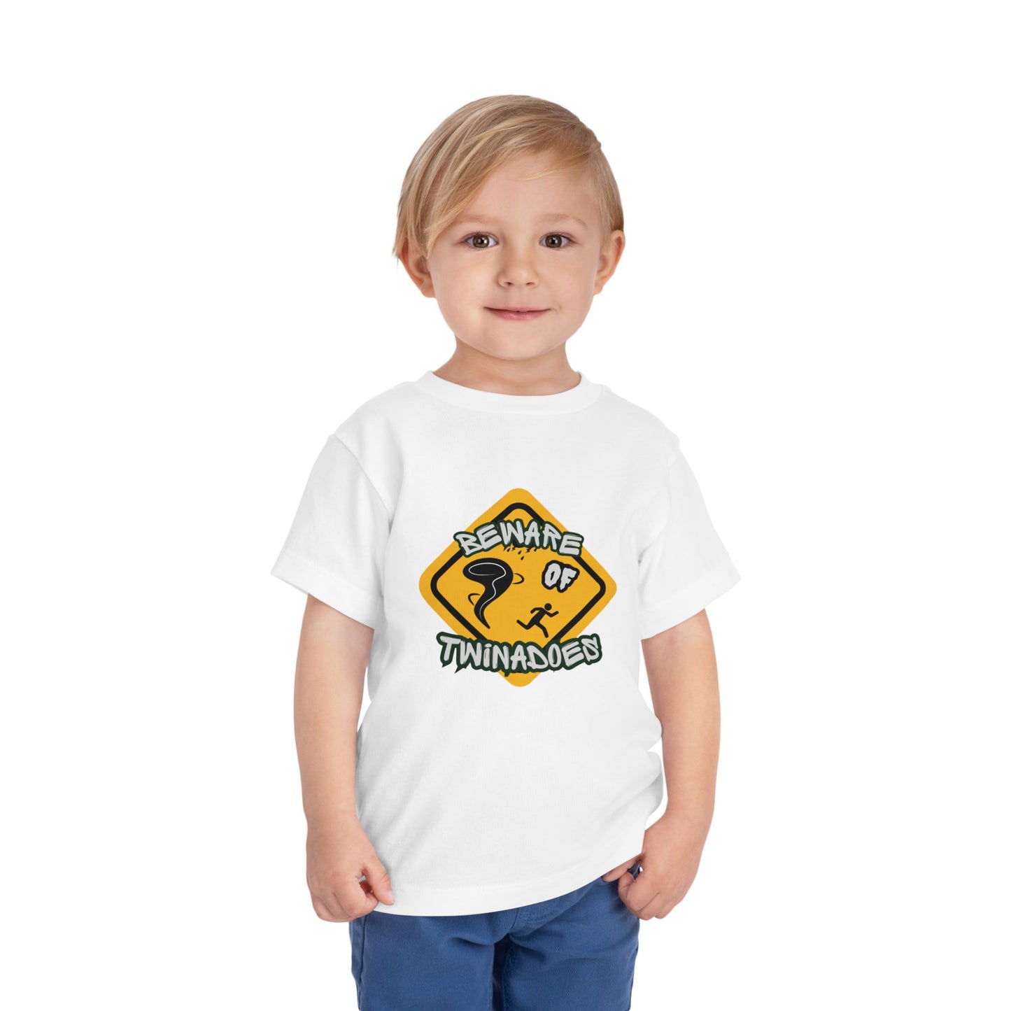 Toddler Tee — "Beware of Twinadoes" Yellow Warning Sign Kids Shirt
