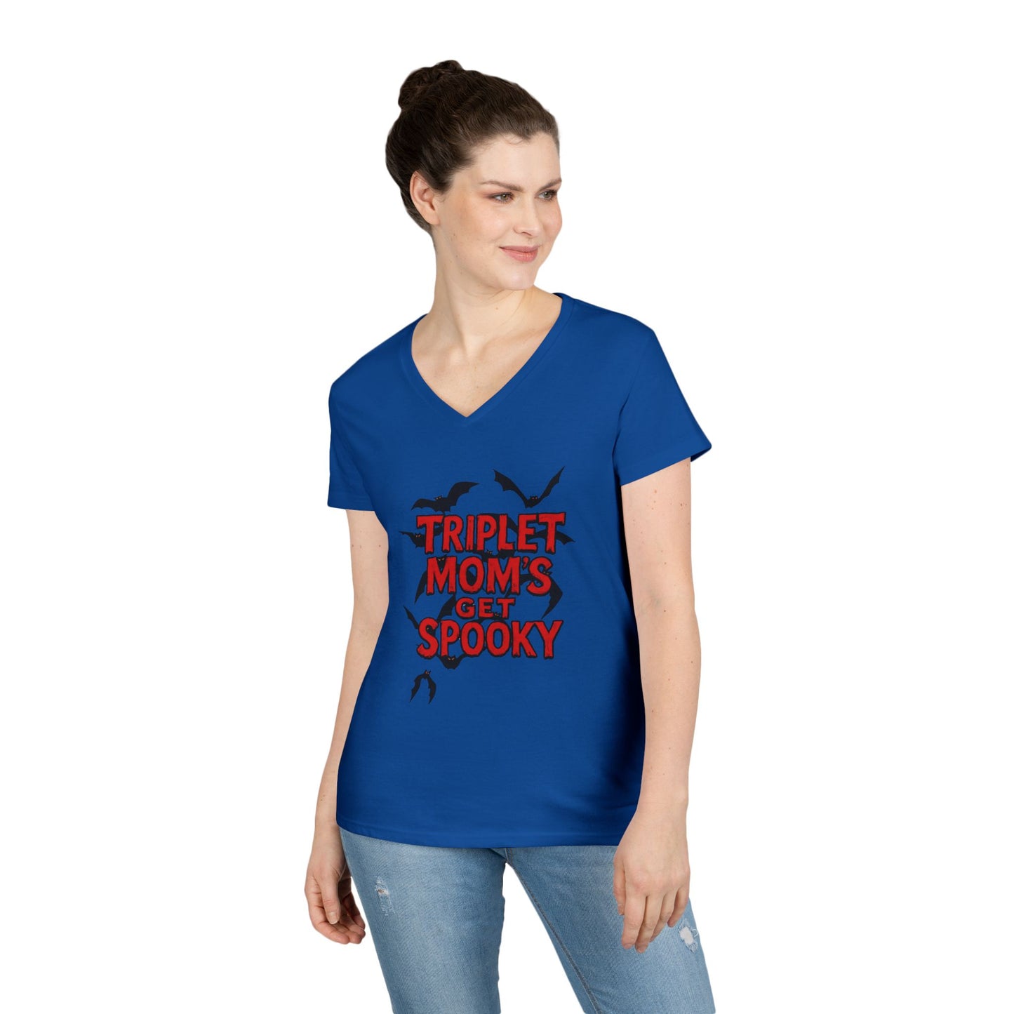 Triplet Moms Get Spooky V-Neck T-Shirt
