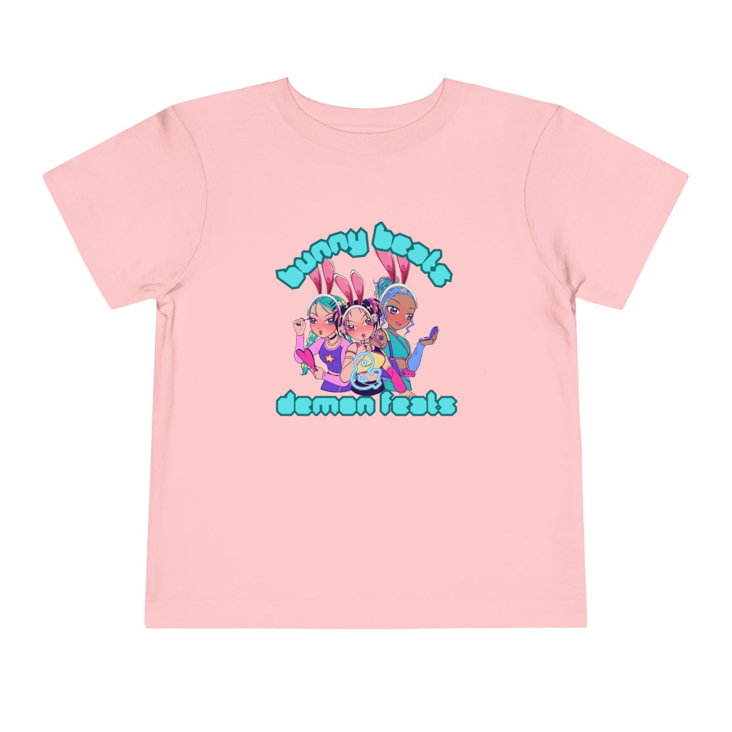 Kids 2-5 years K-Pop Anime Easter Tee - "bunny beats and demon feats" slogan