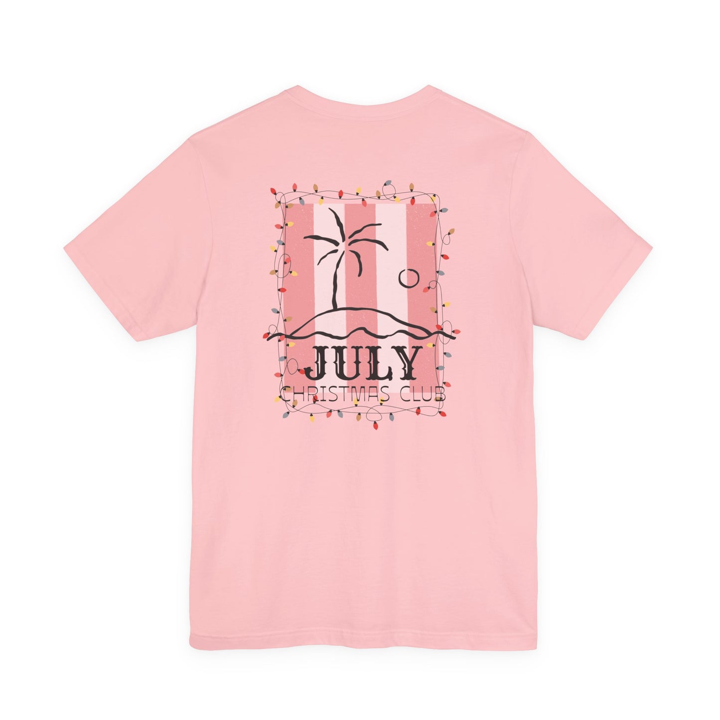 July Christmas Club — Tropical Palm & Holiday Lights Beach Shirt- FRONT AND BACK DESIGN