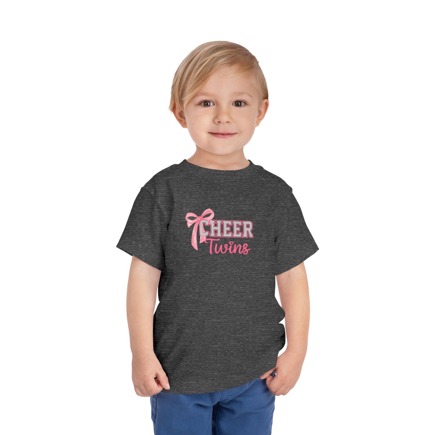 Toddler Tee - "Cheer Twins" Pink Bow Graphic
