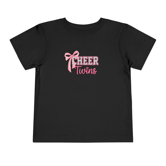 Toddler Tee - "Cheer Twins" Pink Bow Graphic
