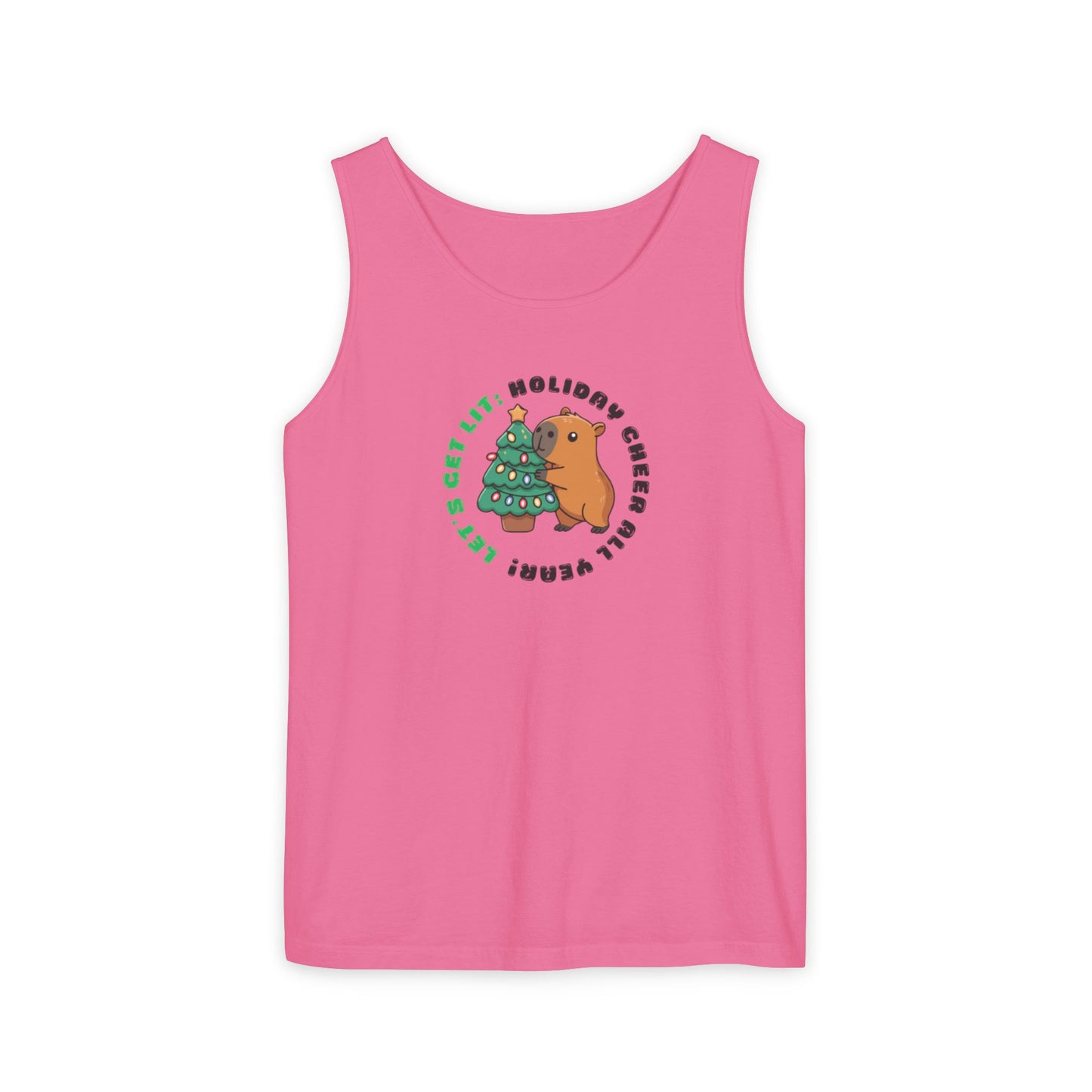 Unisex Holiday Cheer Tank Top — "Get Lit" Christmas Tree & Capybara Graphic