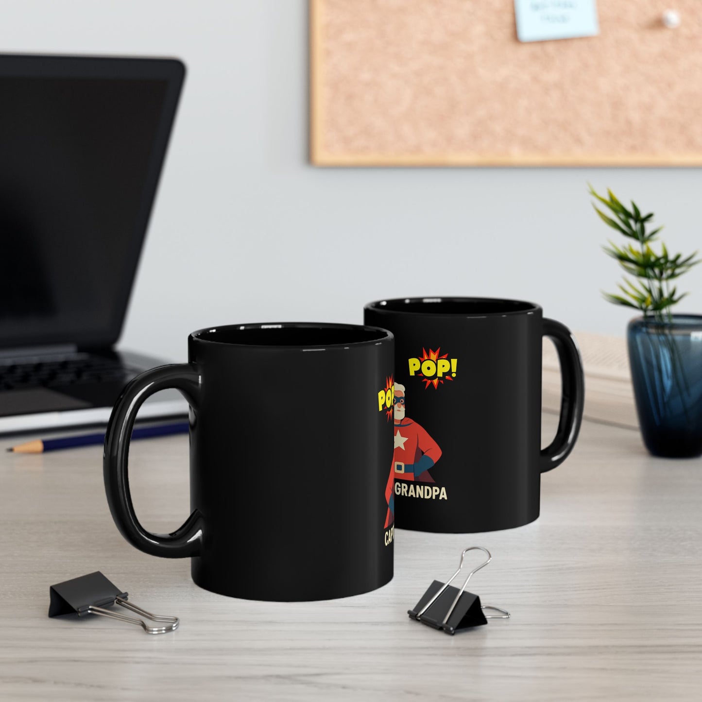 Captain Grandpa Black Mug – "Pop! Pop!" Superhero Grandpa Coffee Cup (11oz/15oz)