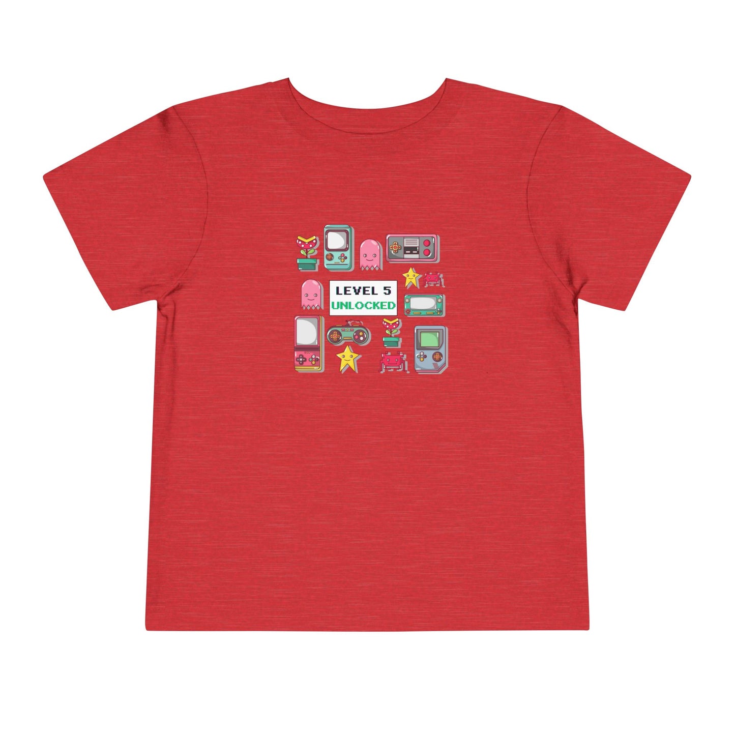 5th Birthday Tee — "Level 5 Unlocked" Retro Game Icons