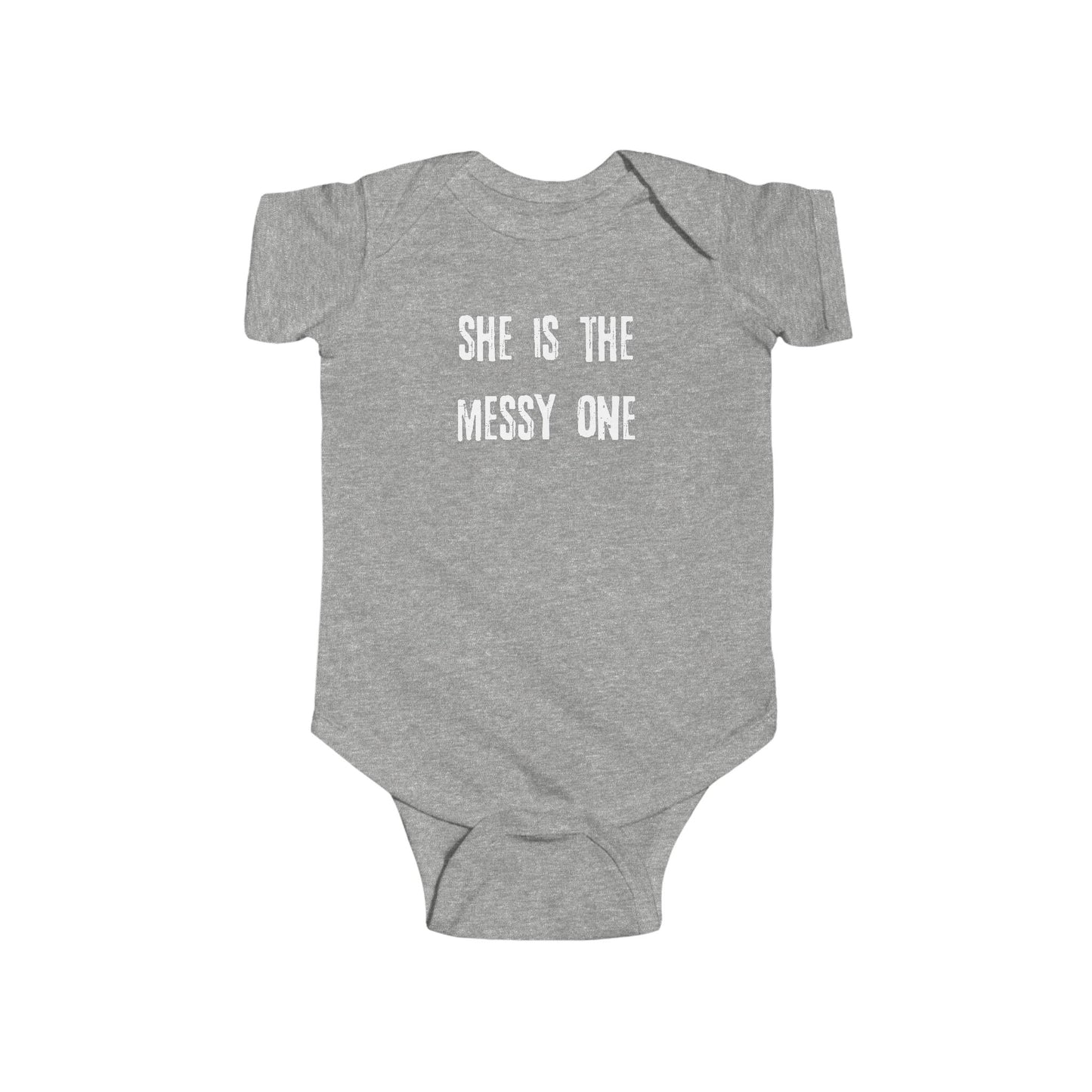 Twin Baby Bodysuit "She Is The Messy One" – Baby Girl Funny Graphic Onesie