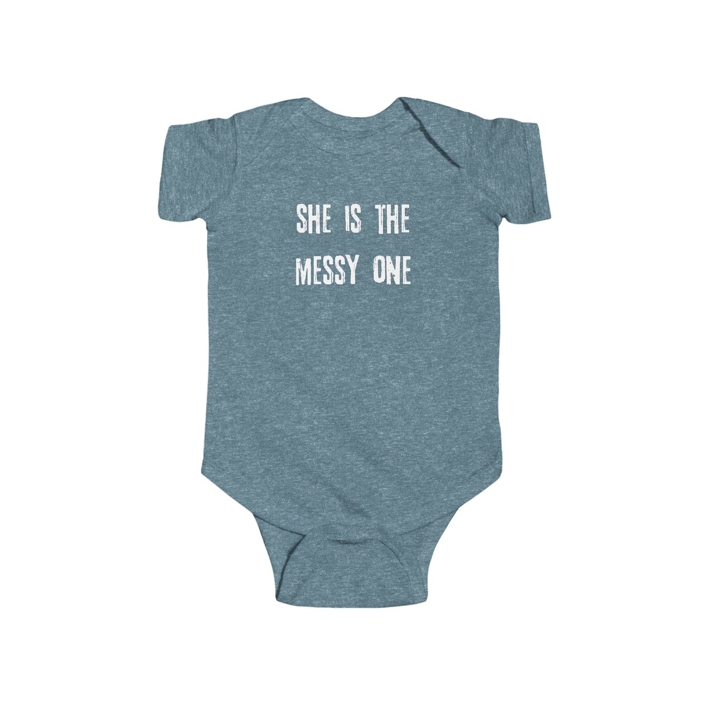 Twin Baby Bodysuit "She Is The Messy One" – Baby Girl Funny Graphic Onesie