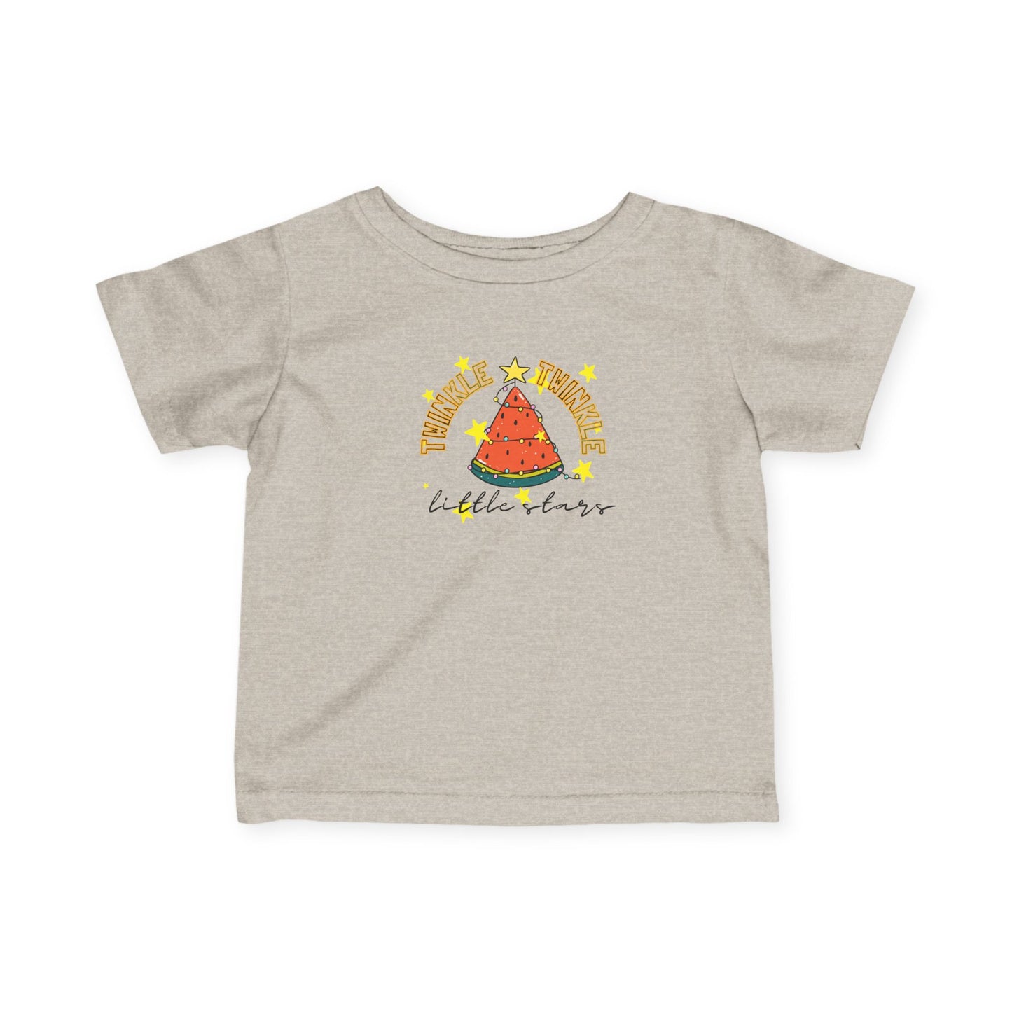 Twinkle, Twinkle, Little Stars- Watermelon Christmas Tree Baby T‑Shirt