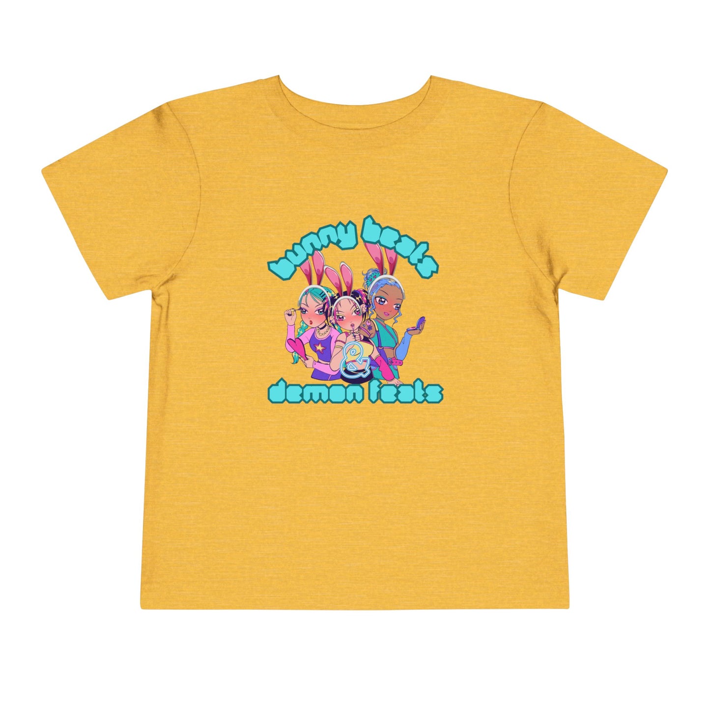 Kids 2-5 years K-Pop Anime Easter Tee - "bunny beats and demon feats" slogan