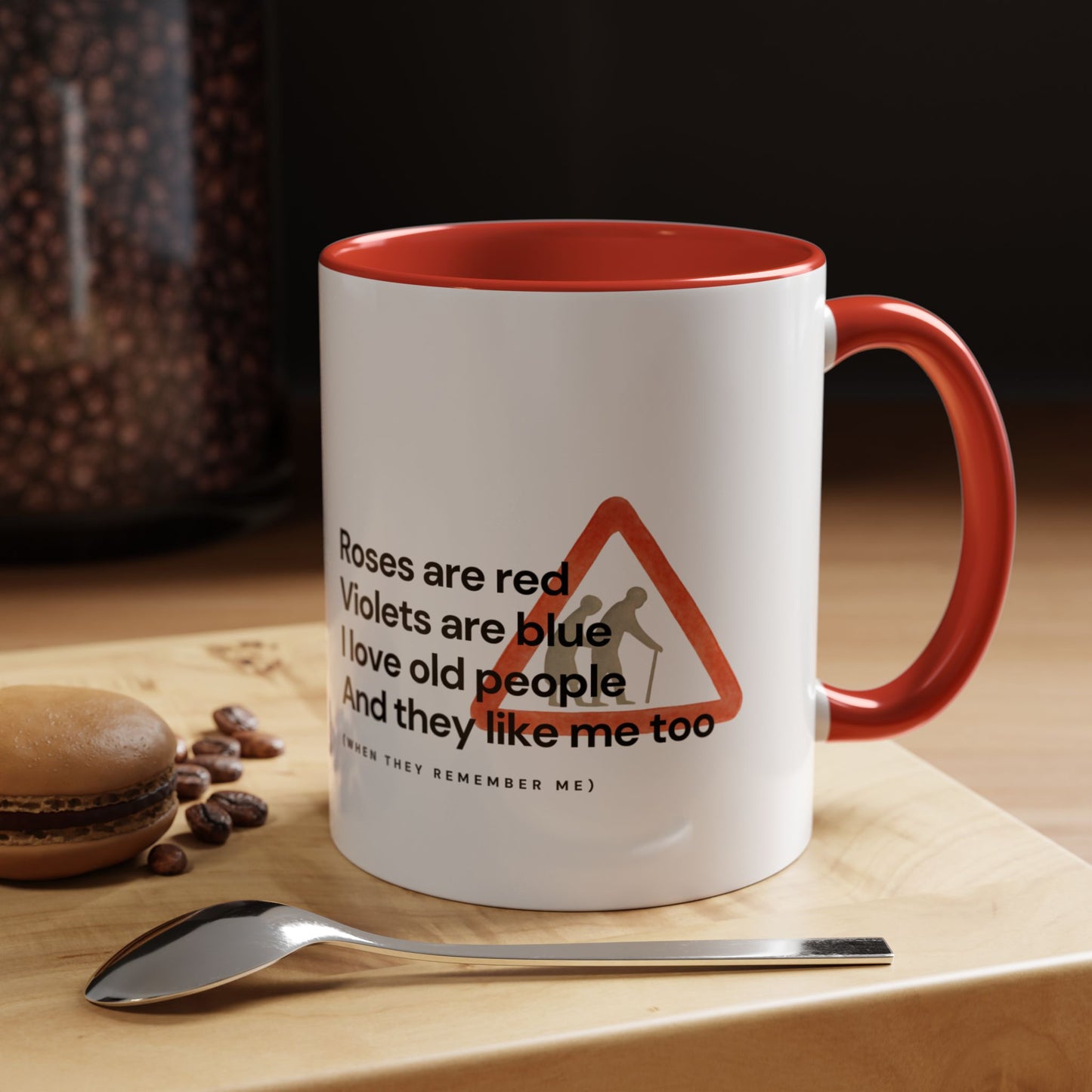 Funny 'I Love Old People' Accent Coffee Mug — Humorous Roses Are Red Poem Gift