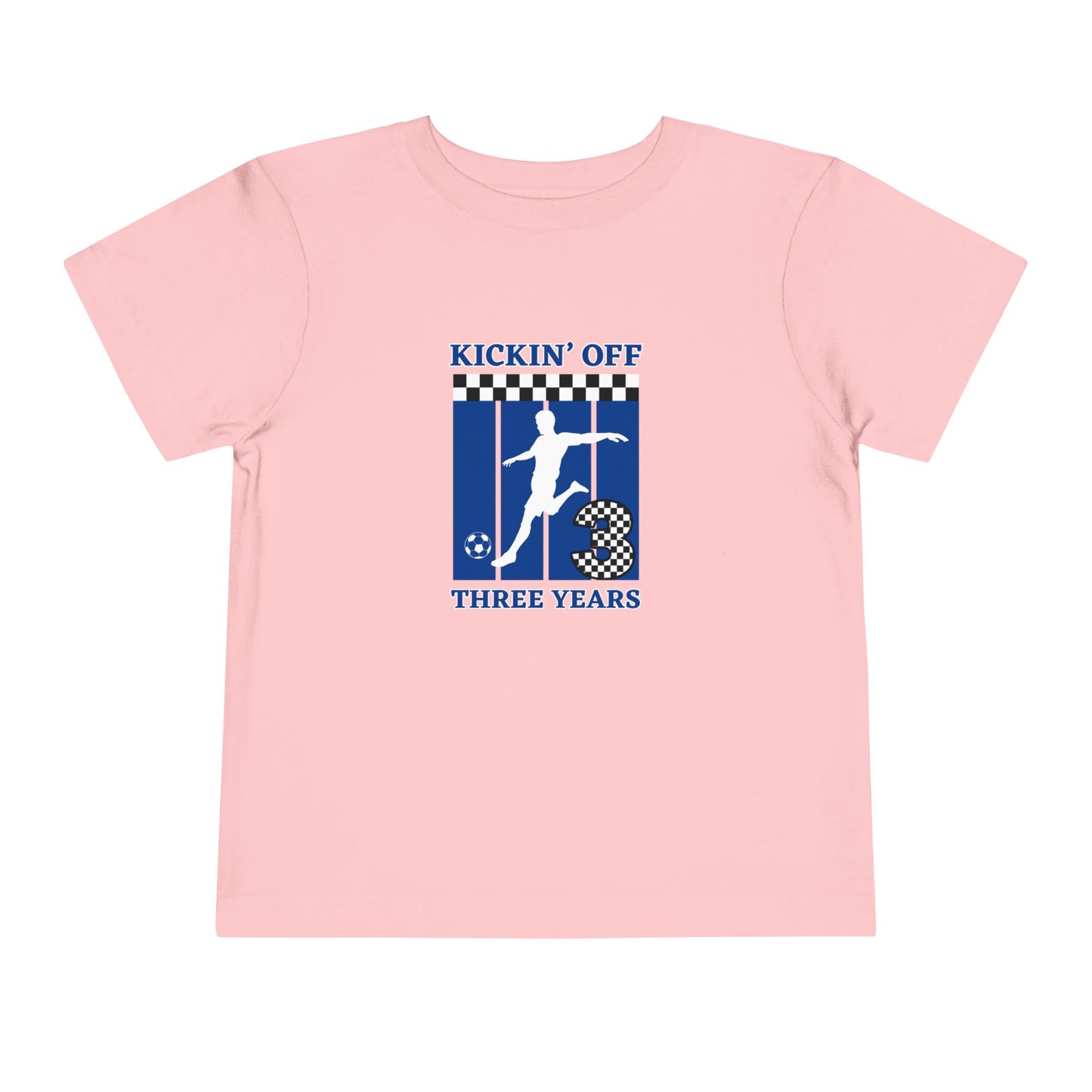 Kickin' Off Three Years Toddler Boy Tee — Soccer Third Birthday Shirt