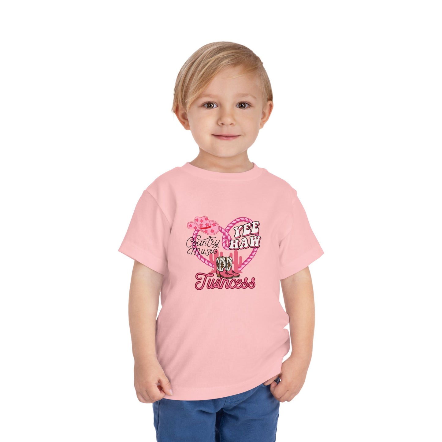 Twin Toddler Tee — 'Yee Haw Country Music Twincess' Pink Western Cowgirl Graphic